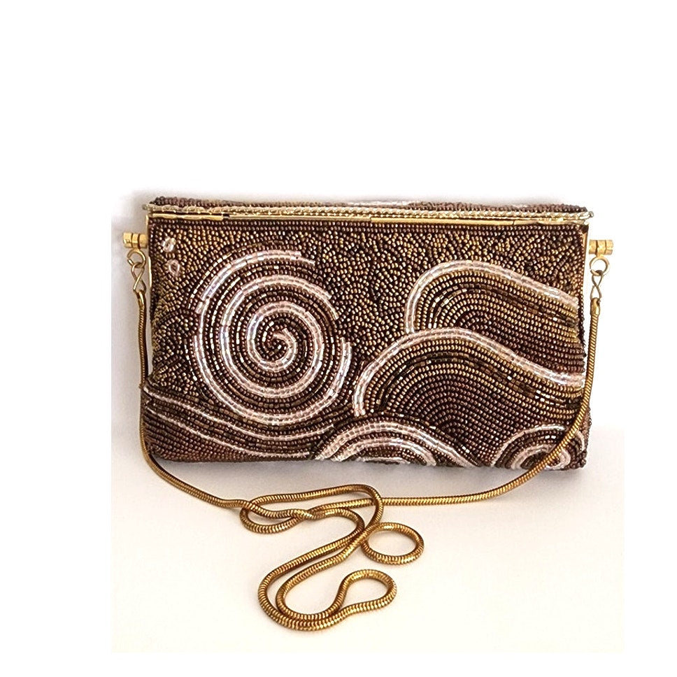 Vintage 50s Beaded Bag Brown Copper Ed B Robinson Art Deco Style