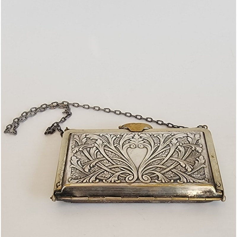 Victorian Coin Purse Engraved Minaudiere Card Case German Silver