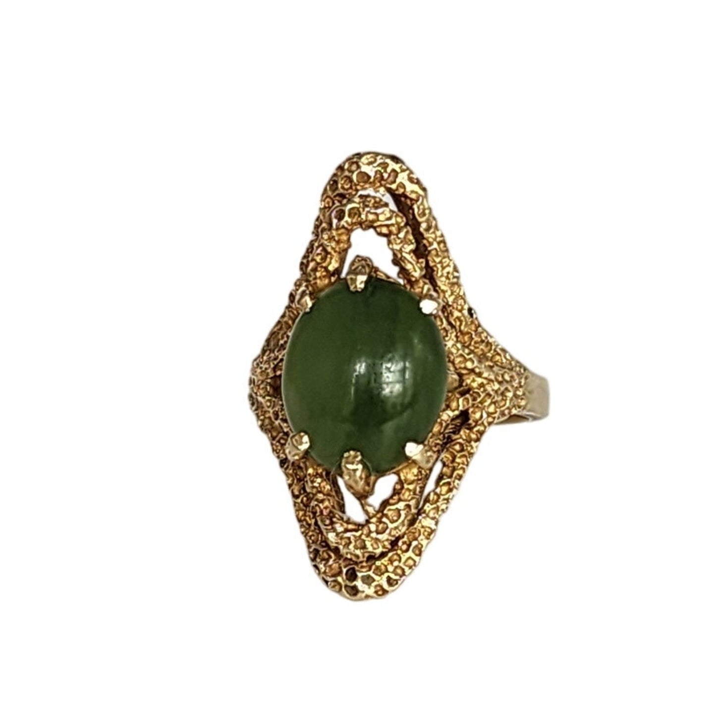 Vintage 60s Ring in 14K Gold & Jade Cabochon