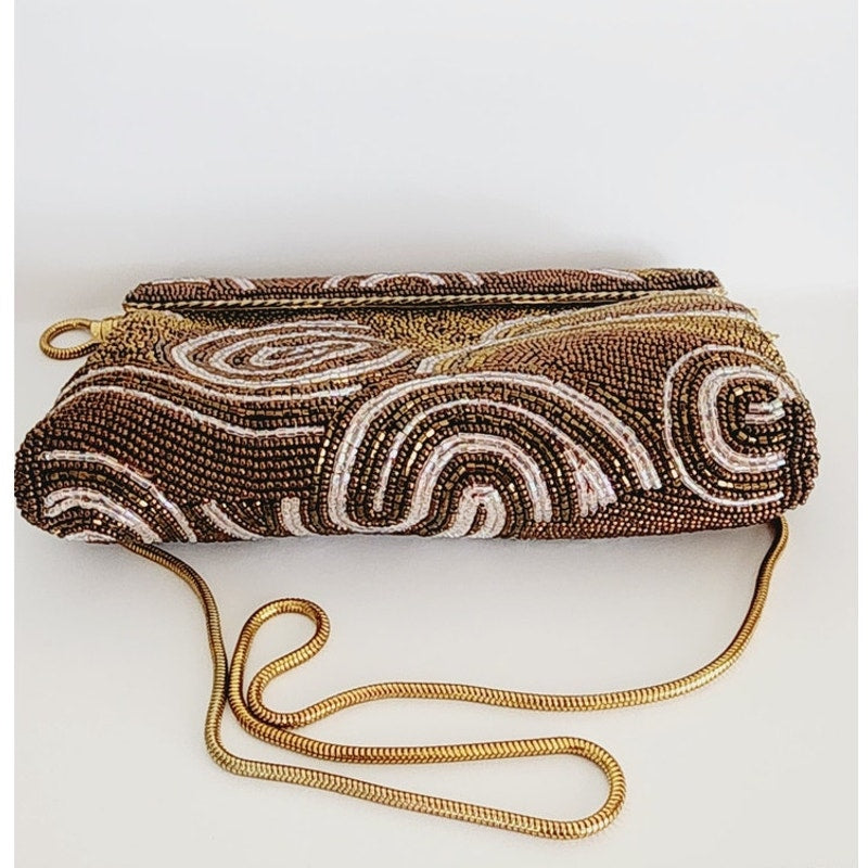 Vintage 50s Beaded Bag Brown Copper Ed B Robinson Art Deco Style
