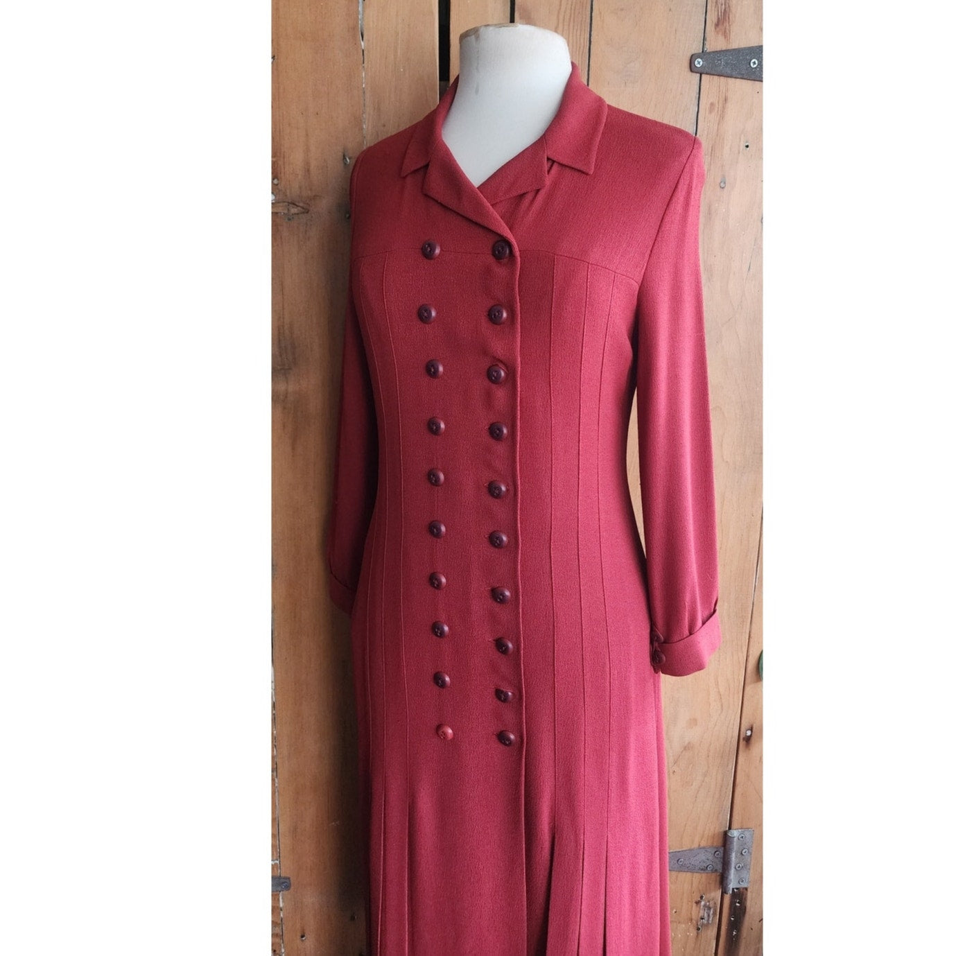 Vintage RARE 90s Chloe Dress Orange Red Wool Crepe Button Down Front
