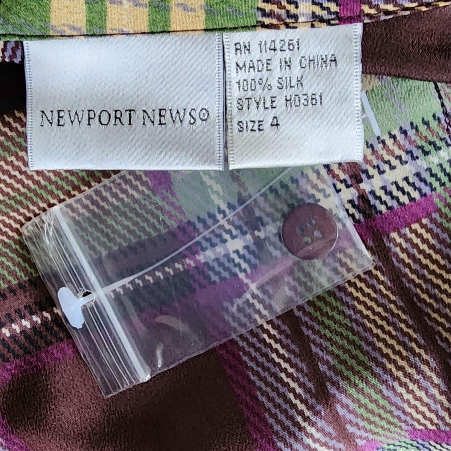 Vintage 90s Plaid Silk Skirt Suit Lace Trim Blouse Newport News