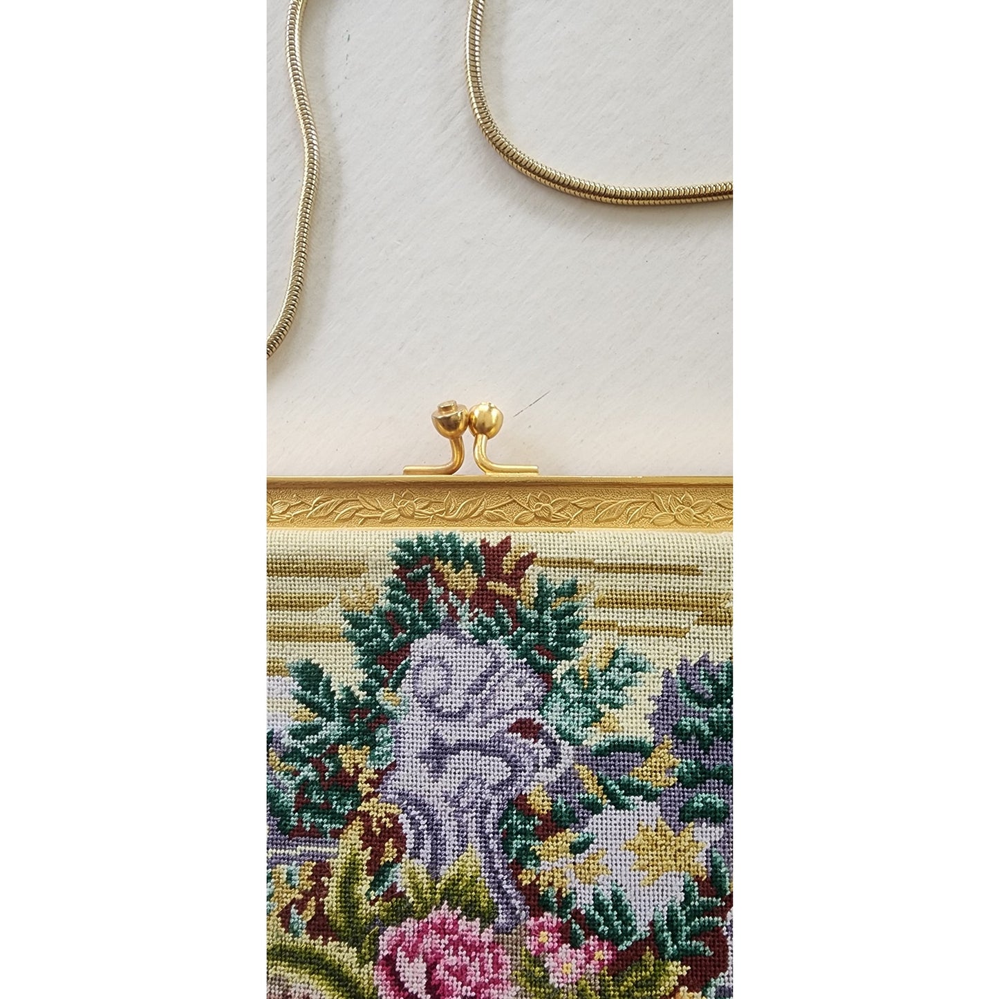 Vintage 50s Tapestry Bag Colorful Weave Baroque Rococo Pastoral
