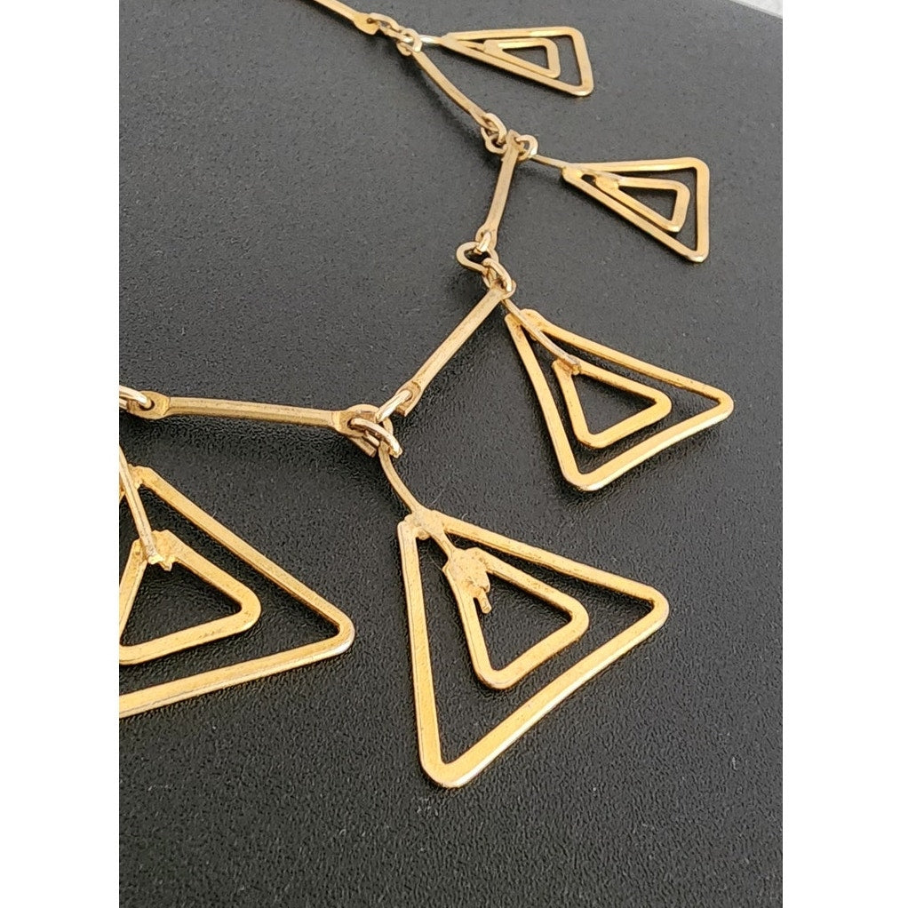Vintage Gold Necklace Geometric Triangle Pendants Klimt Art Deco Style