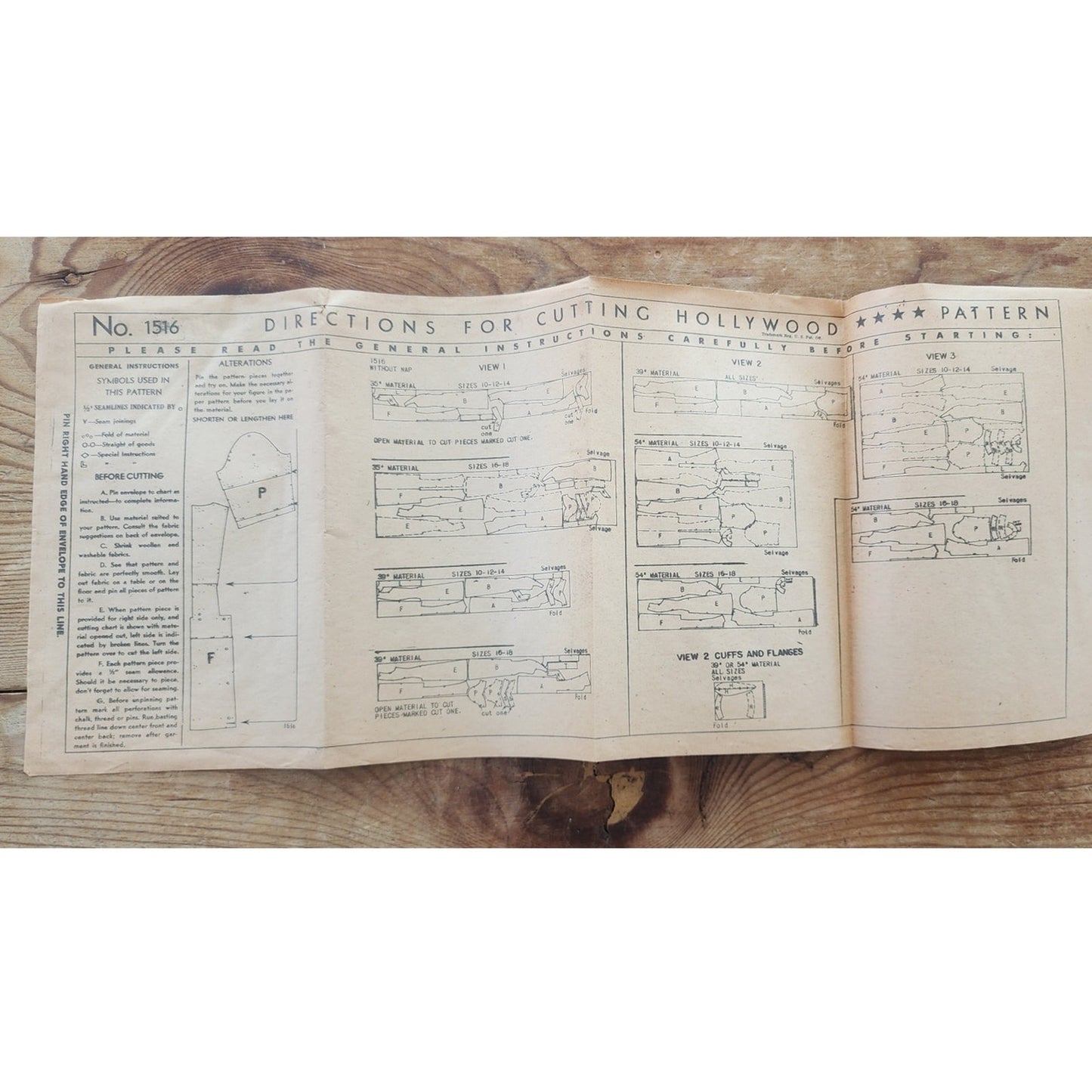 Vintage 1940s Sewing Pattern ORIGINAL: One-Piece Dress Hollywood 1516 Bust 34