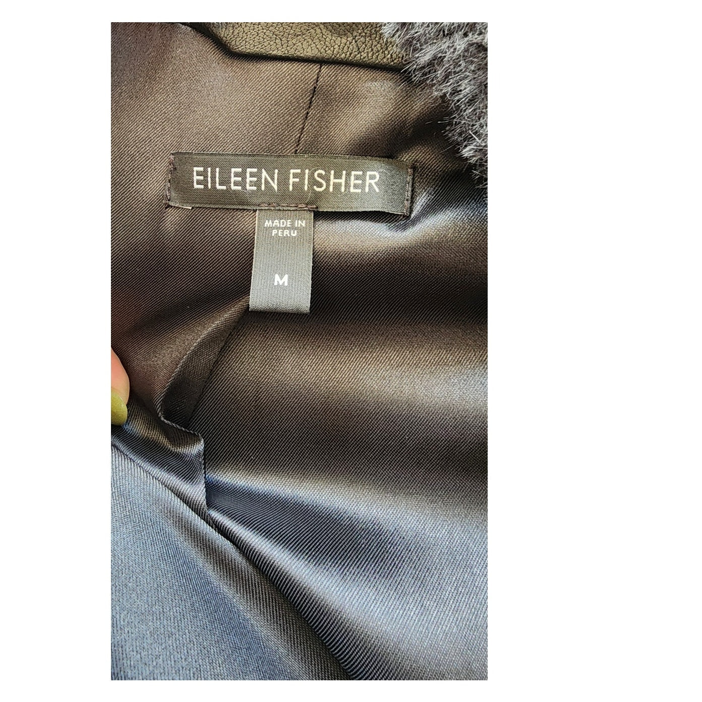 Eileen Fisher Black Coat Alpaca Wool Blend + Leather Trim