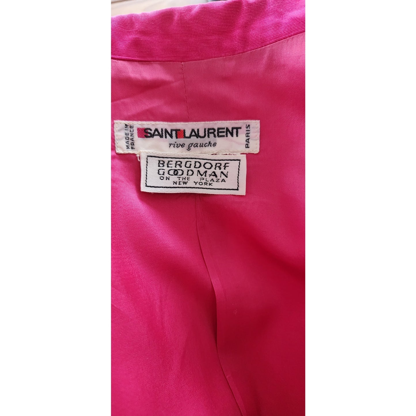 Vintage 90s YSL Saint Laurent Blazer Fuschia Silk Rive Gauche