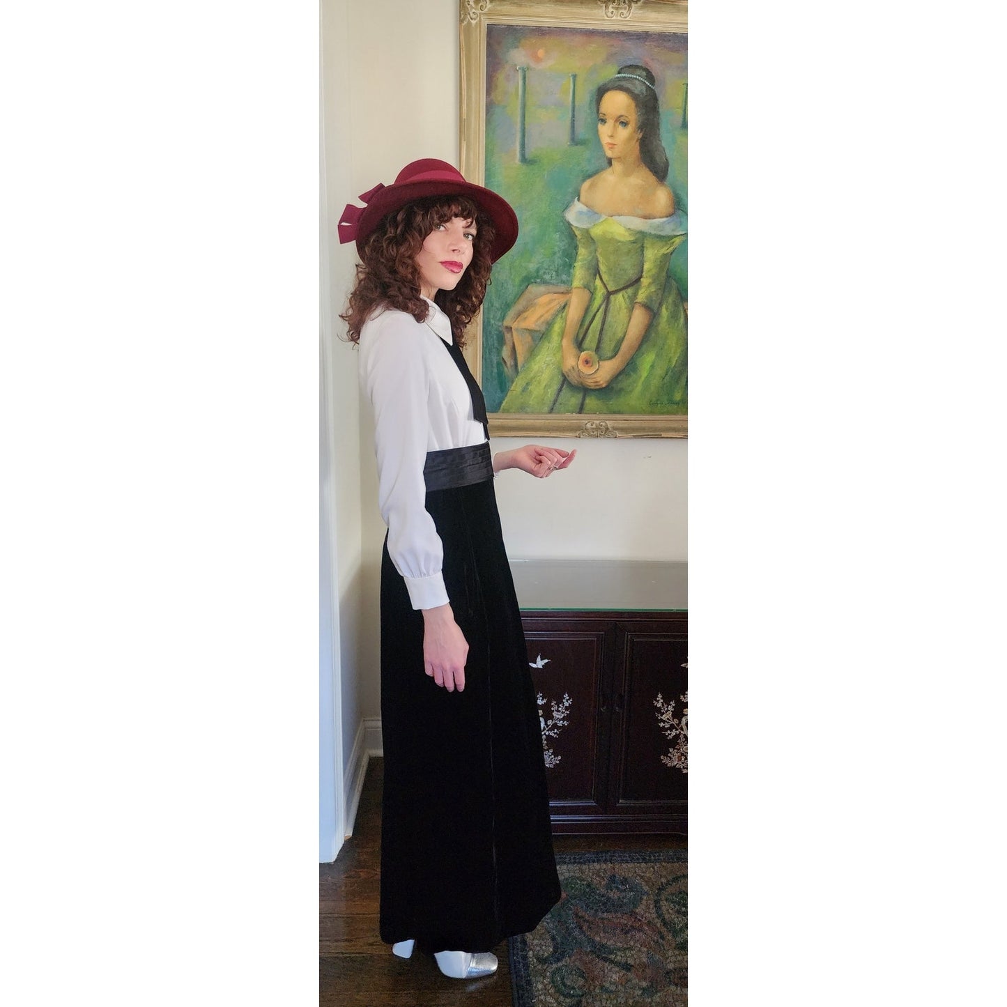 Vintage 70s Tuxedo Style Maxi Dress + Jacket Set Black Velvet Joseph Stein Muriel Reade