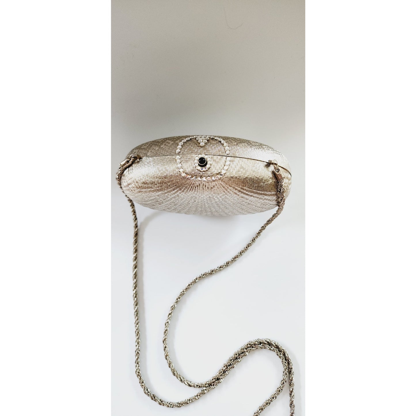 Vintage Neiman Marcus Bag Minaudiere Silver Clamshell Vanity Purse