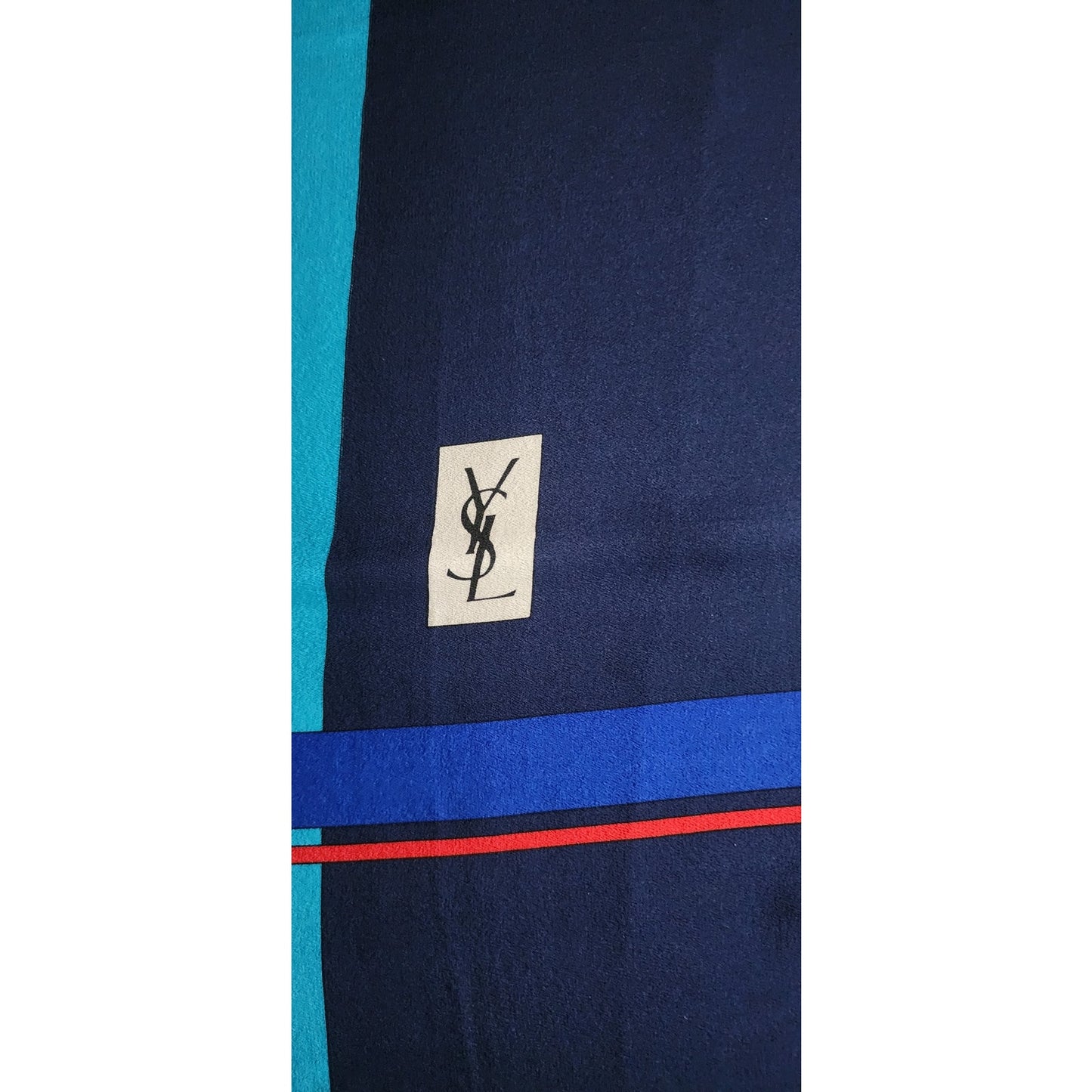 Vintage 70s 80s YSL Silk Scarf Large Square Foulard Yves Saint Laurent Geometric Print