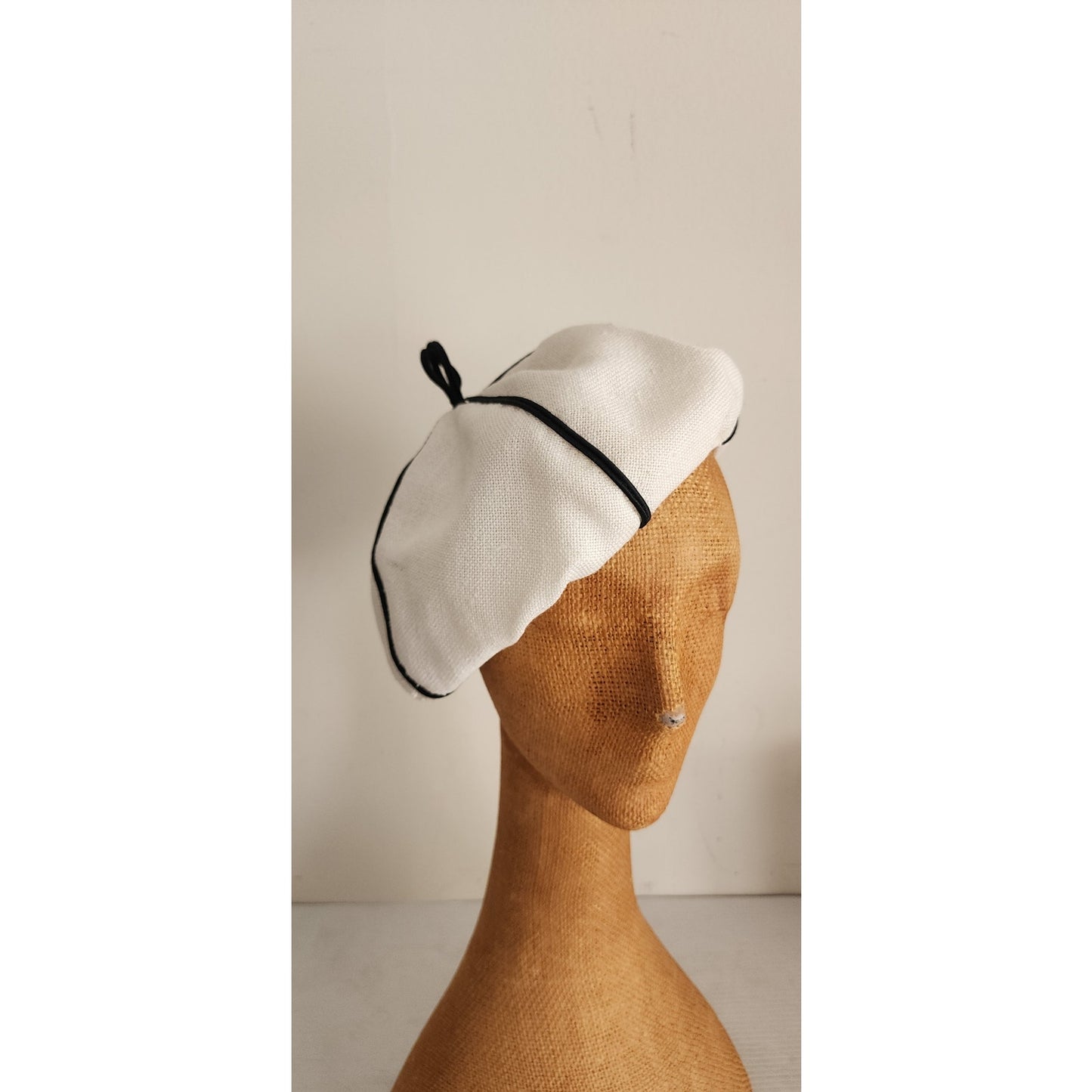 Vintage 60s White Tam Hat Black Seams