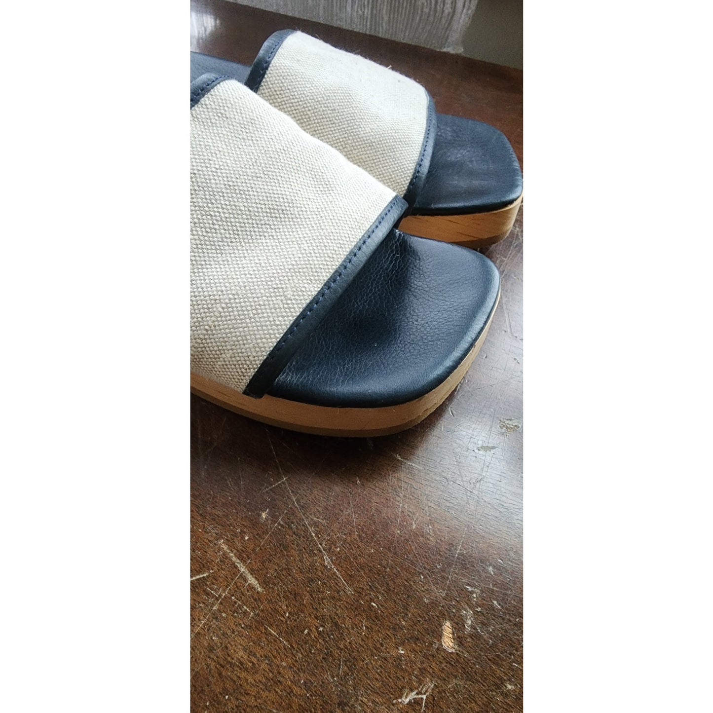 COACH Mules Canvas & Wood Block Heel Slides Sandals 7