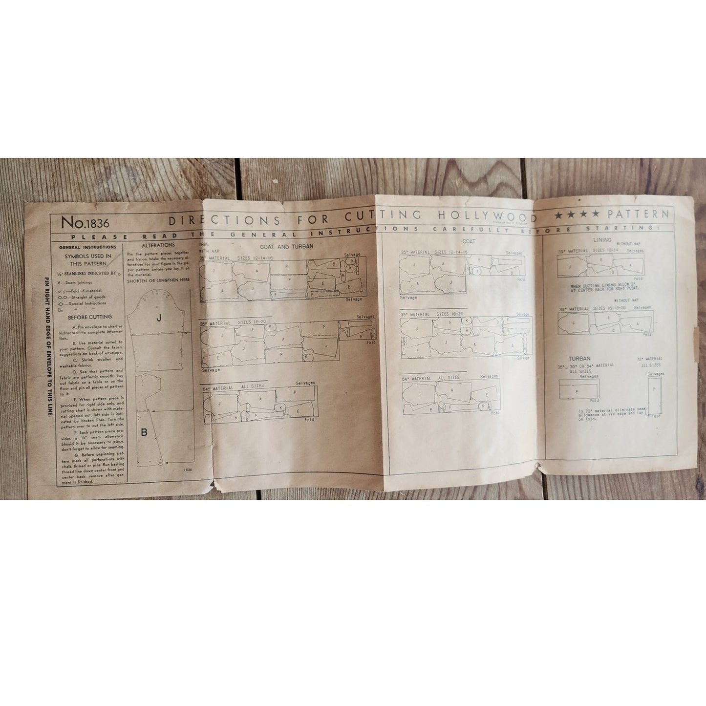 Vintage 1940s Sewing Pattern ORIGINAL: Swing Coat + Turban Hollywood 1836 Bust 32