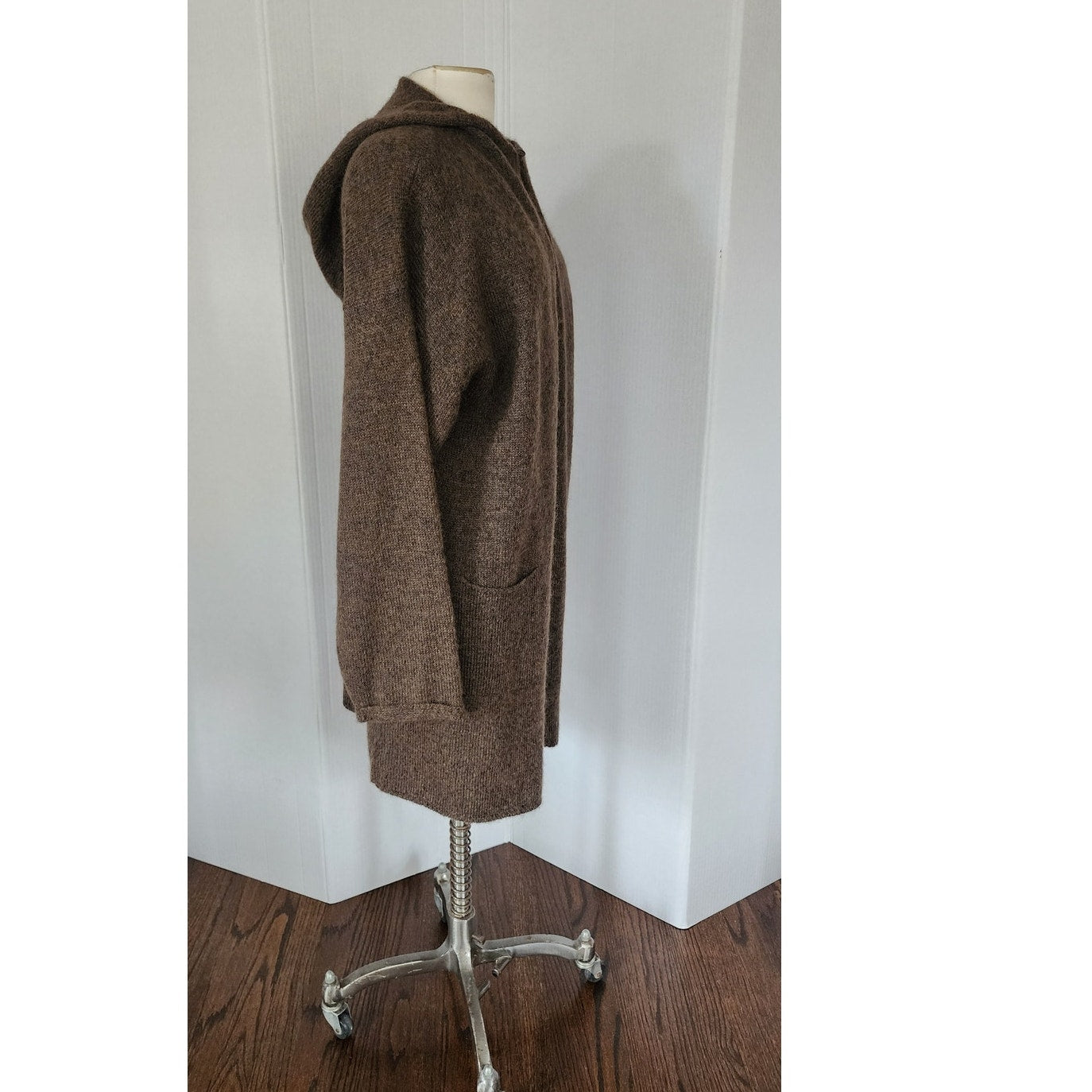 Vintage Eileen Fisher Hooded Cardigan Sweater Jacket Brown Mohair Wool