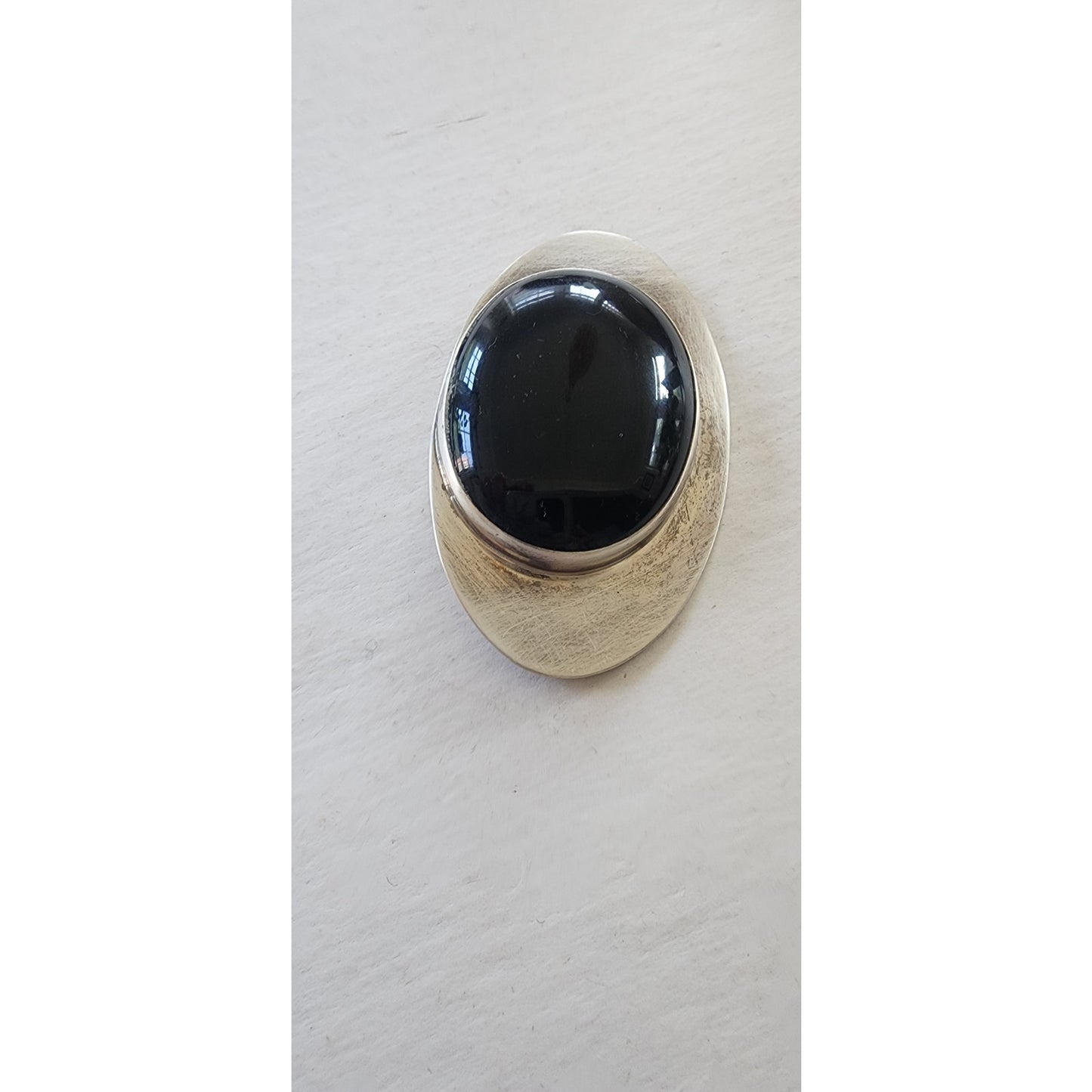 Vintage 90s Silver Brooch Black Onyx & Silver Eye Pin Signed