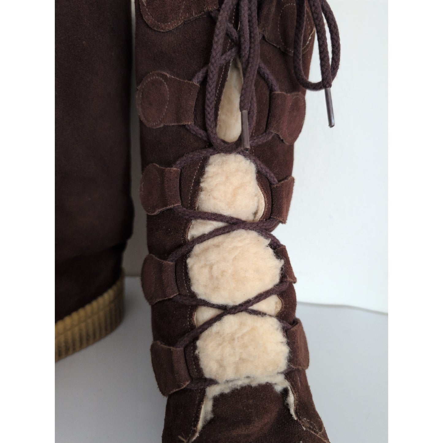 Vintage 70s Winter Boots Ladies Brown Suede + Shearling Size 9