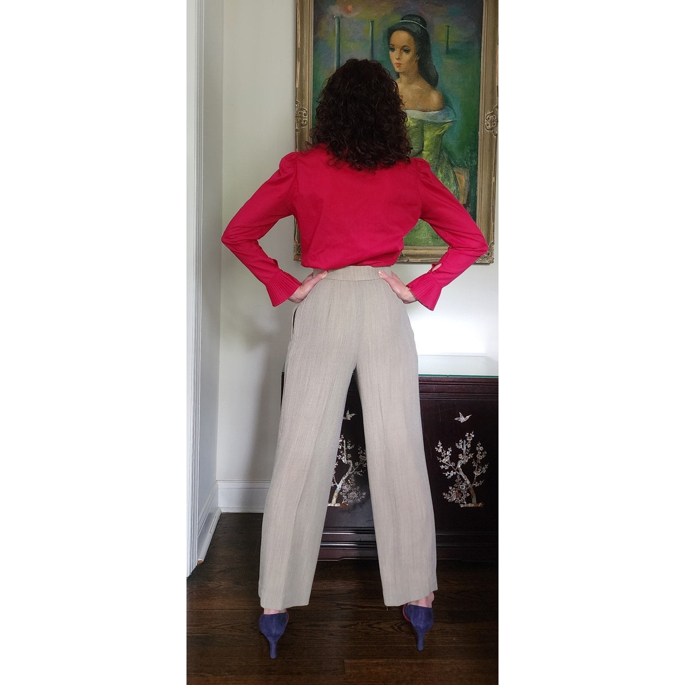 Vintage 80s Beige Pants High Waisted Slacks w/Pleats / S