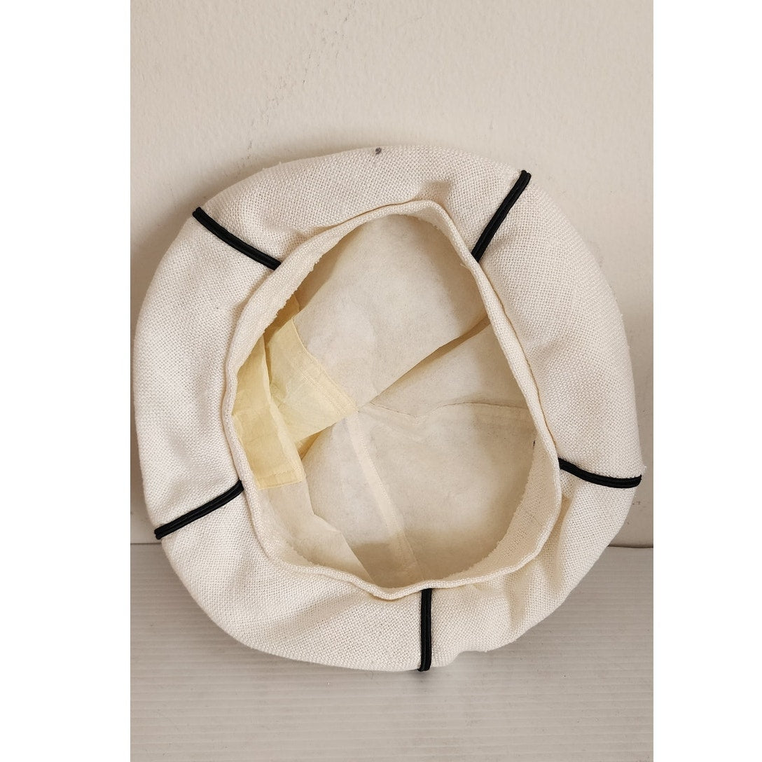 Vintage 60s White Tam Hat Black Seams