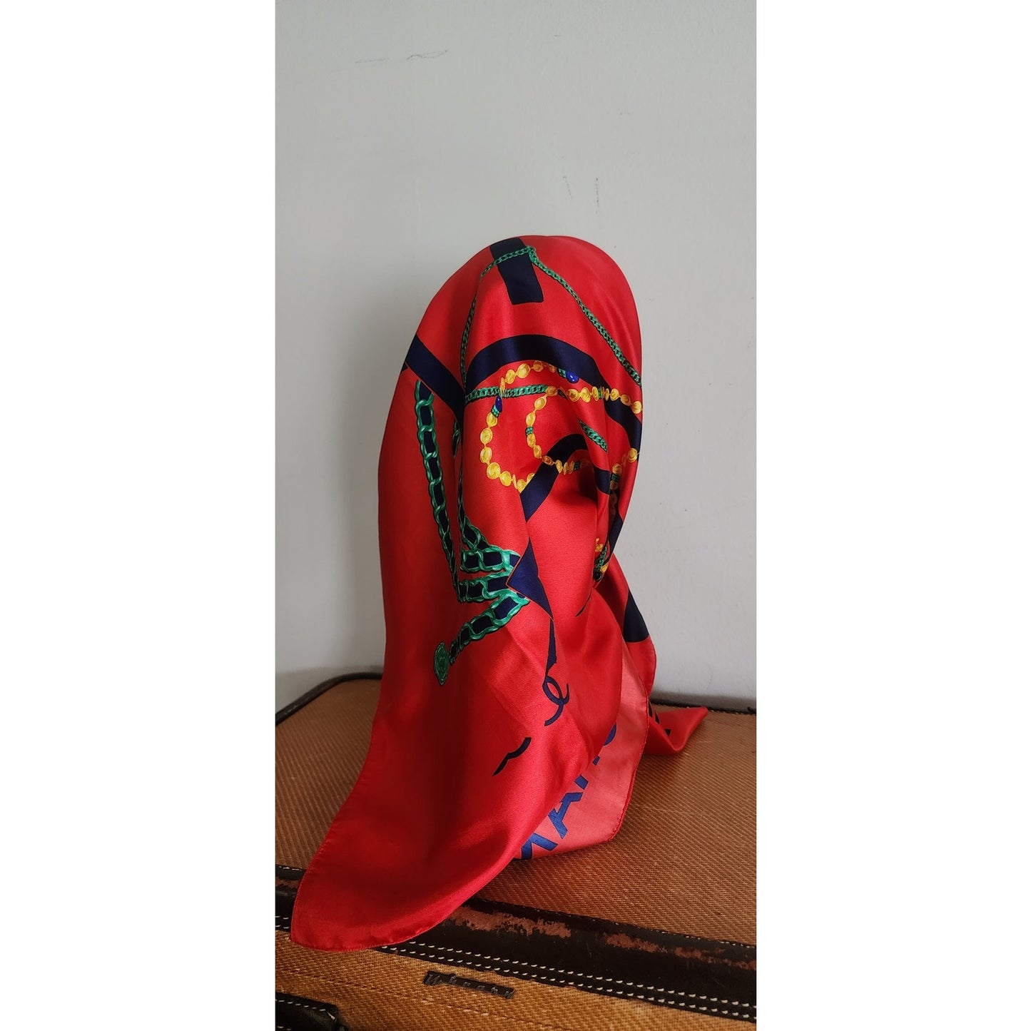 Vintage 90s Chanel Signature "Coco Portrait with Jewelry" Silk Scarf