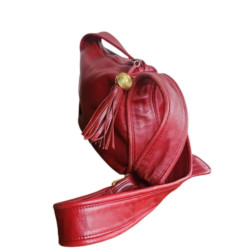 80s Red Leather Shoulder Bag Anne Klein Gold Tassel