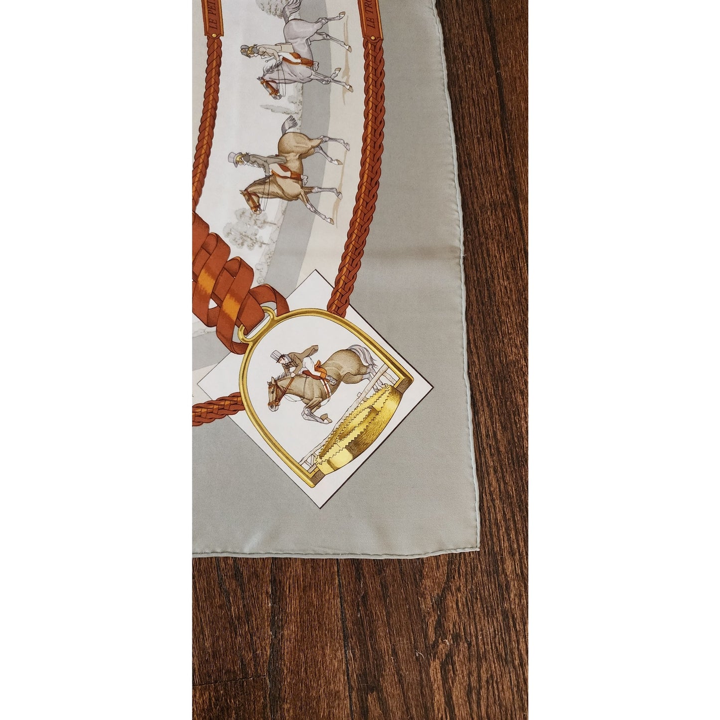 Hermes Silk Scarf "Les Allures de Cheval" by Ledoux Equestrian Horse Print Gray