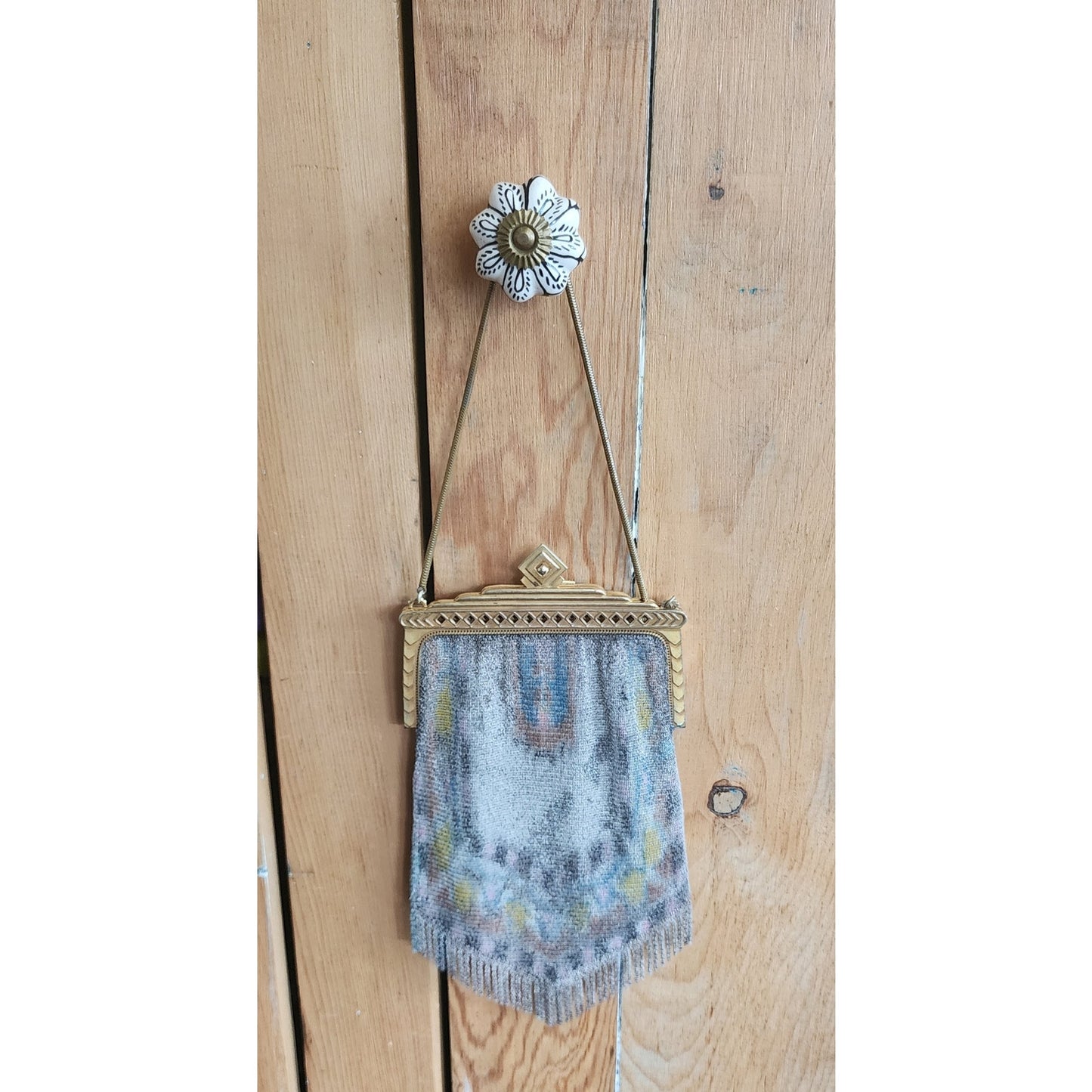 Vintage 1920s Whiting & Davis Evening Bag Painted Mesh Steel Art Deco