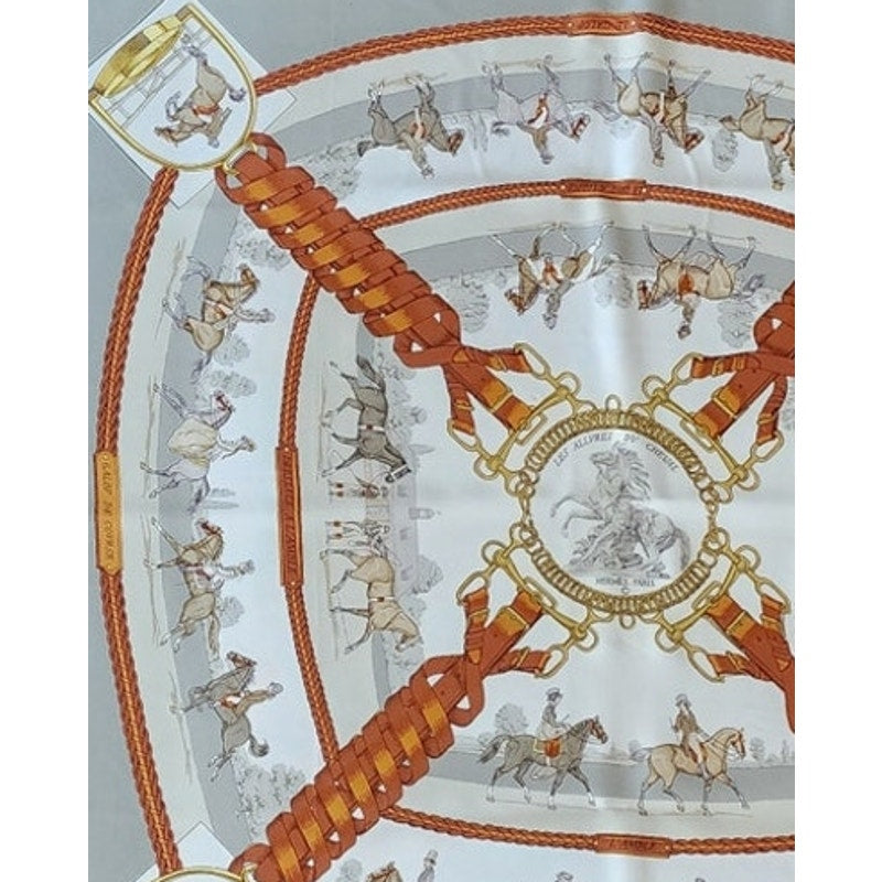 Hermes Silk Scarf "Les Allures de Cheval" by Ledoux Equestrian Horse Print Gray