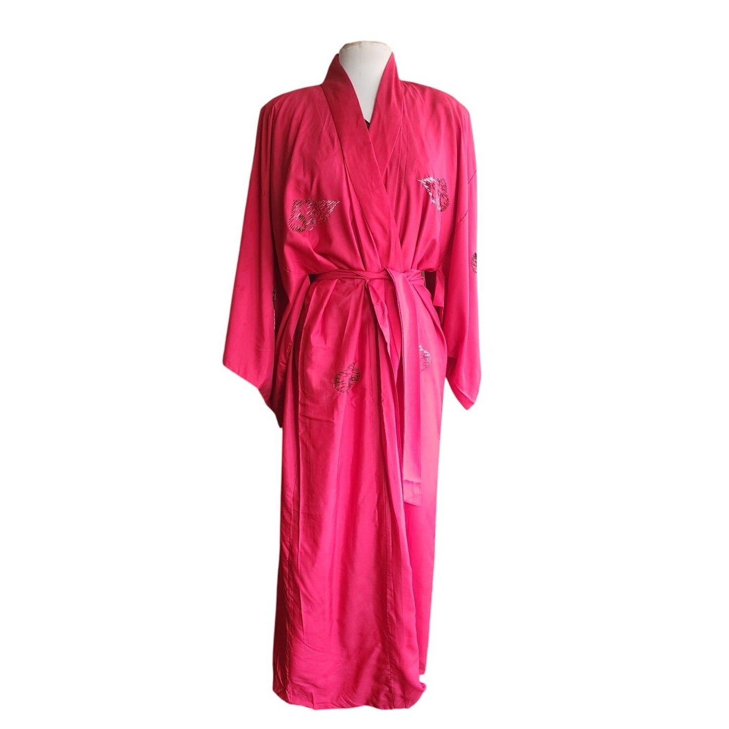 Vintage Japanese Dragon Robe Embroidered Red Silk Unisex