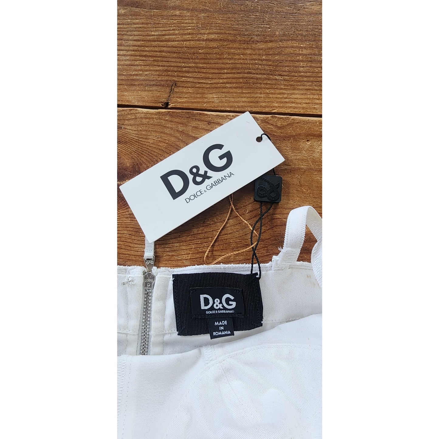 Vintage 2000s Dolce Gabbana Dress White Bustier Stretchy Cotton XS NWT