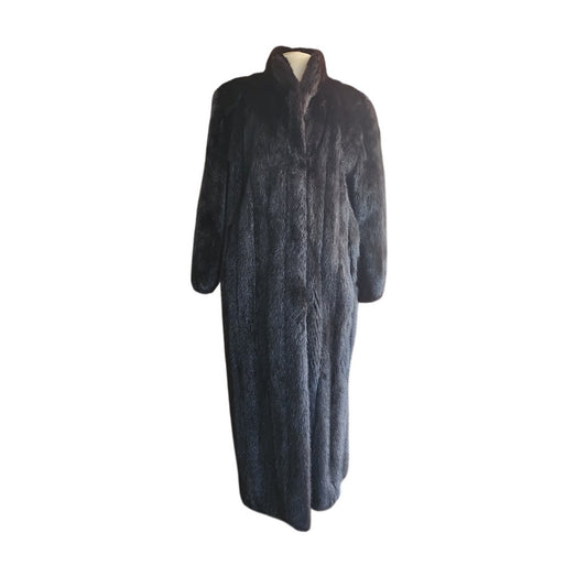 Vintage 1990s Black Ranch Mink Fur Coat Sized Medium to Large Evans Collection