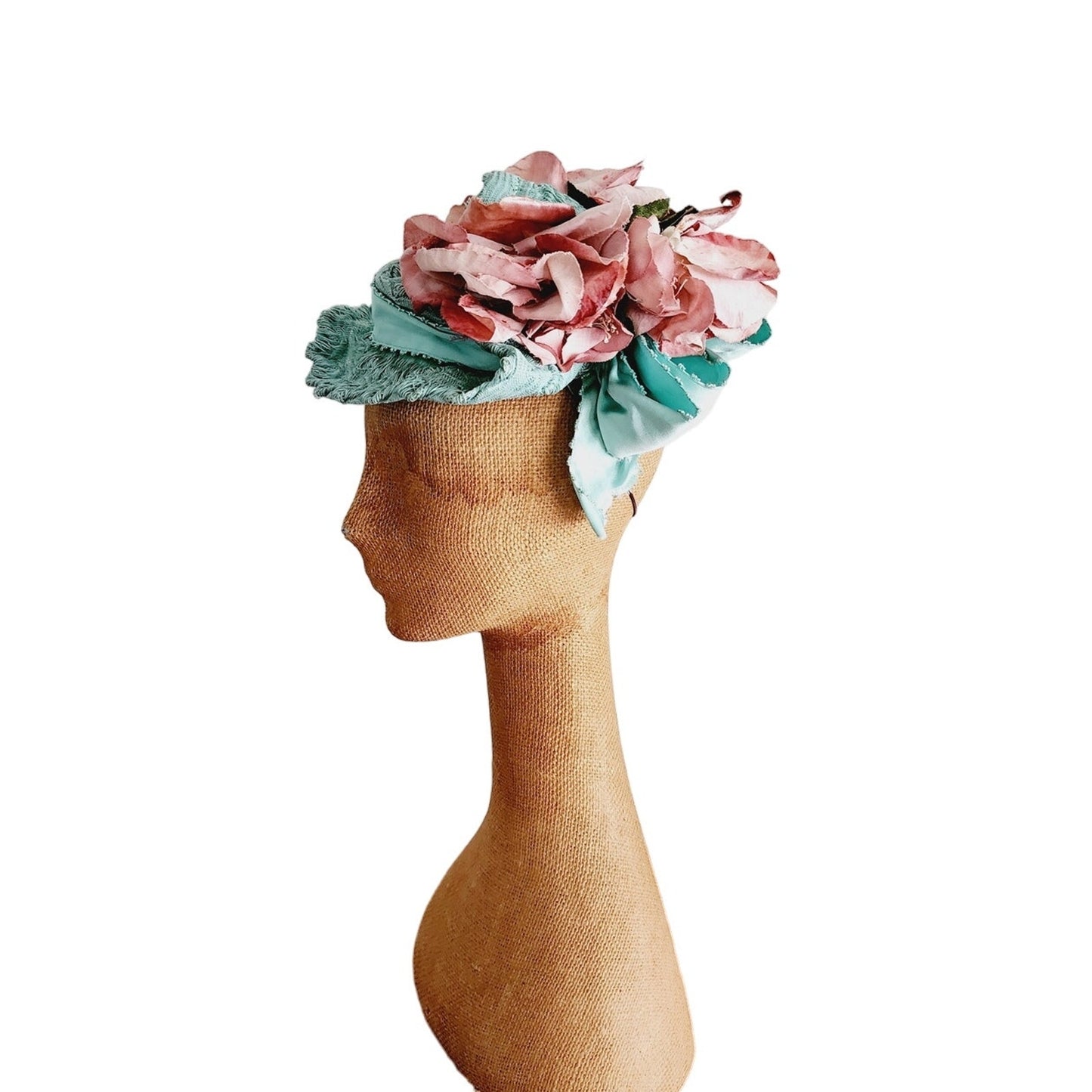 Vintage 30s Blue Pink Hat in Straw & Silk by Milgrim