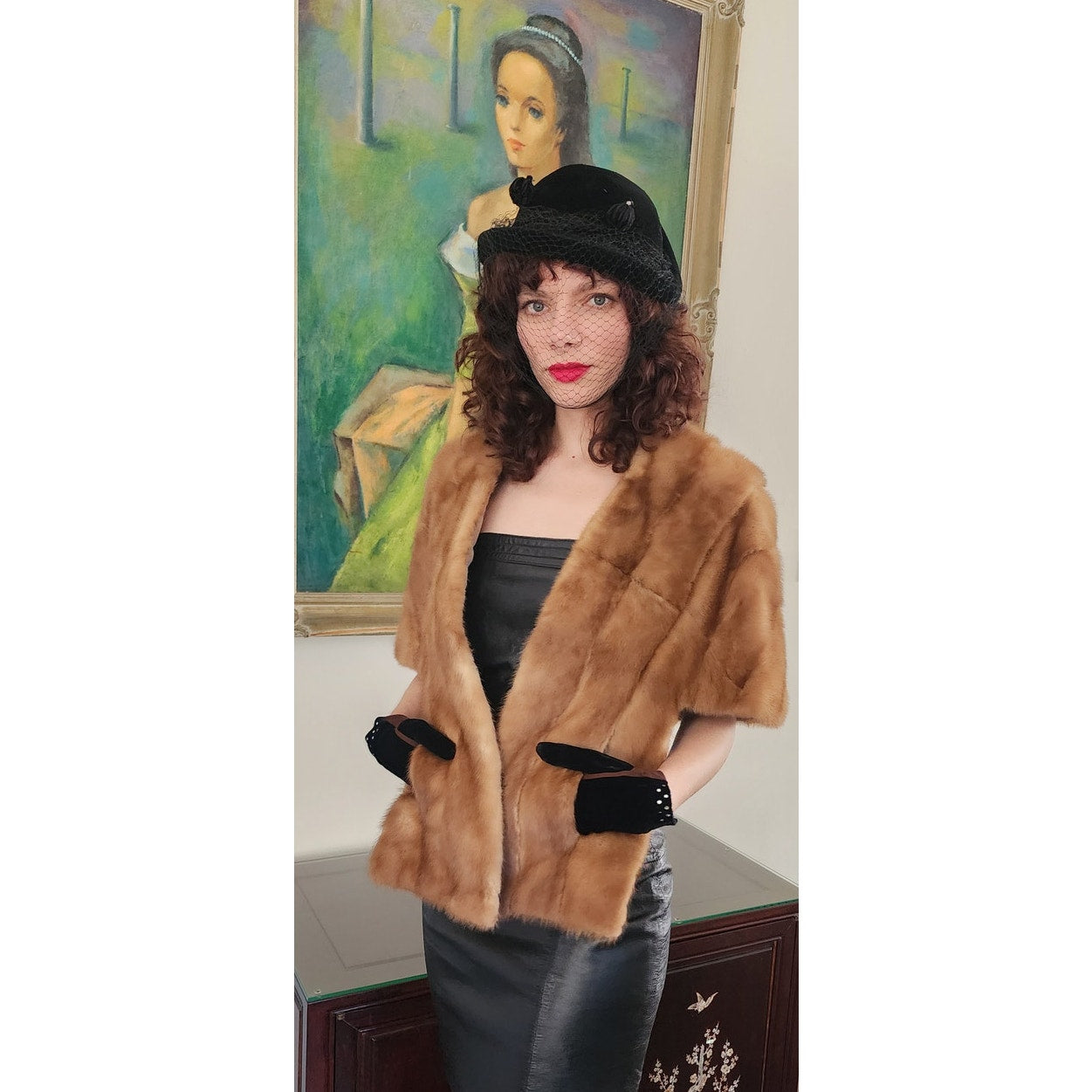 Vintage 50s Brown Mink Fur Wrap Marshall Field & Co