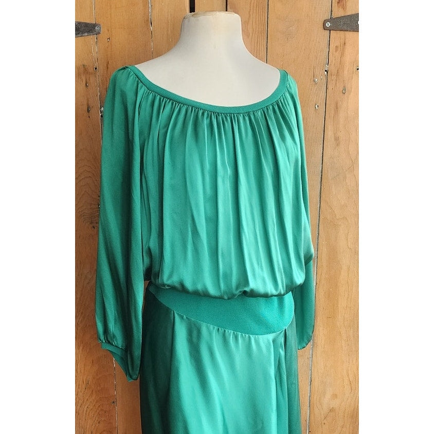 Vintage 2000s Yves Saint Laurent Green Silk Dress Asymmetrical Hem NWT Tom Ford Era