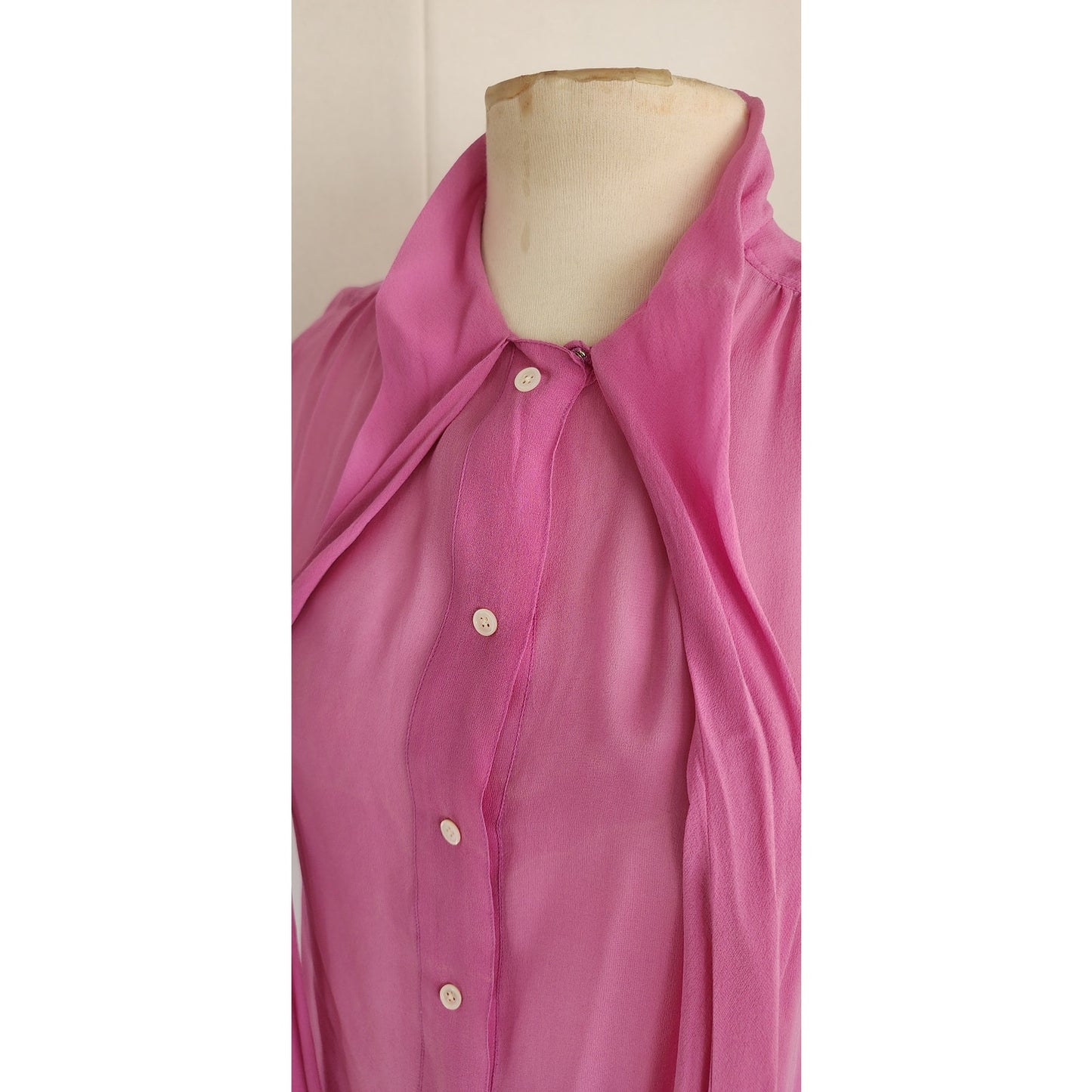 Vintage 2000s Marc Jacobs Blouse Sheer Purple Pink Silk Pussycat Bow