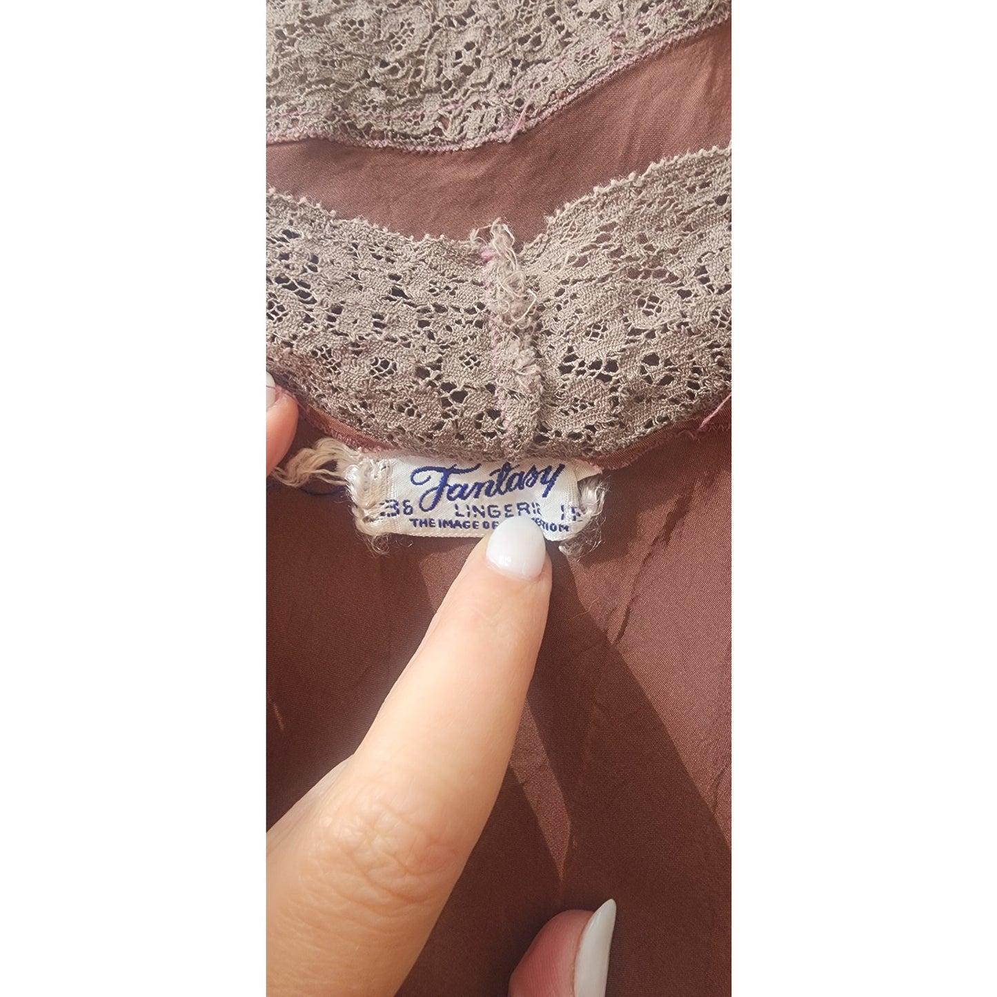 30s Brown Silk Slip Dress w/Lace by Fantasy Lingerie