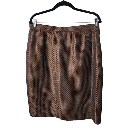 Vintage ESCADA Skirt Brown Metallic Silk Wool Blend Diamond Print / Waist 32" Size 44