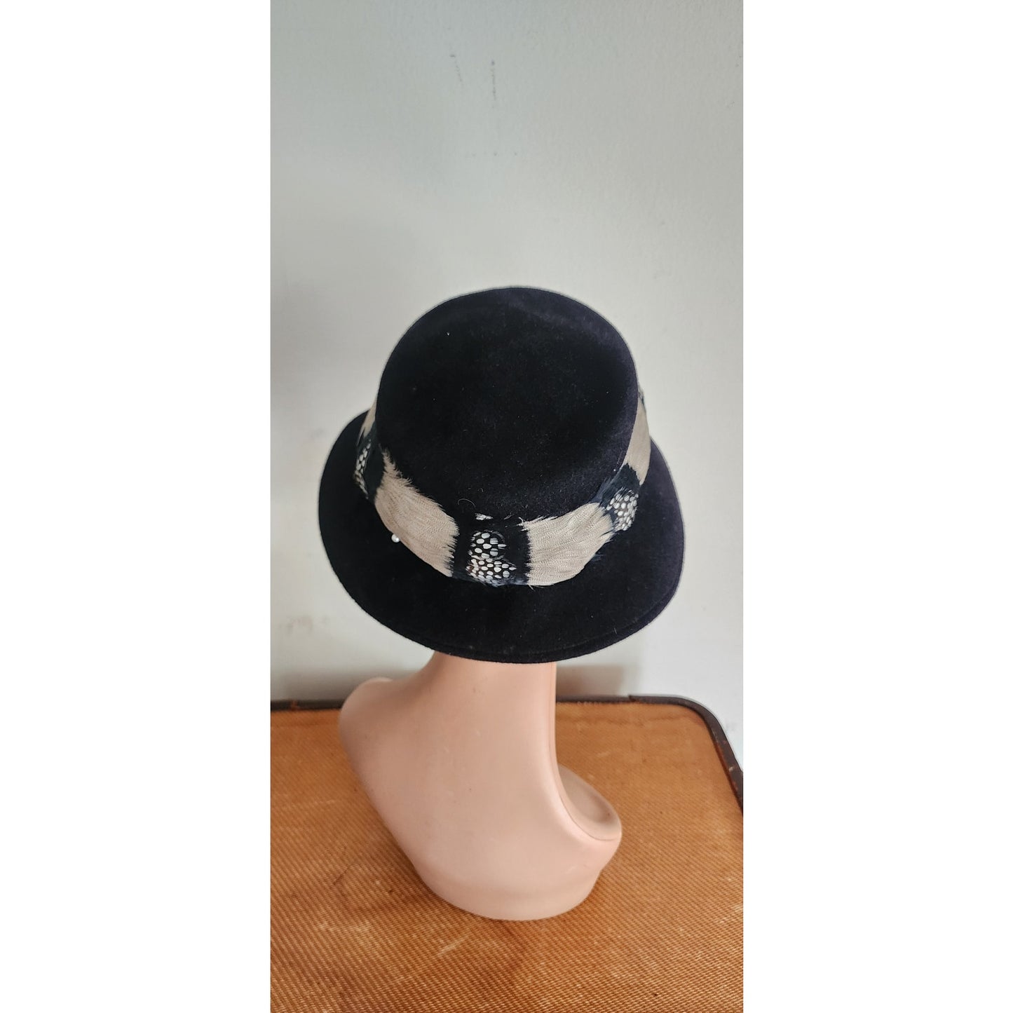 Vintage 60s Ladies Fedora Hat by Gelot Paris Black Felt + Feathers