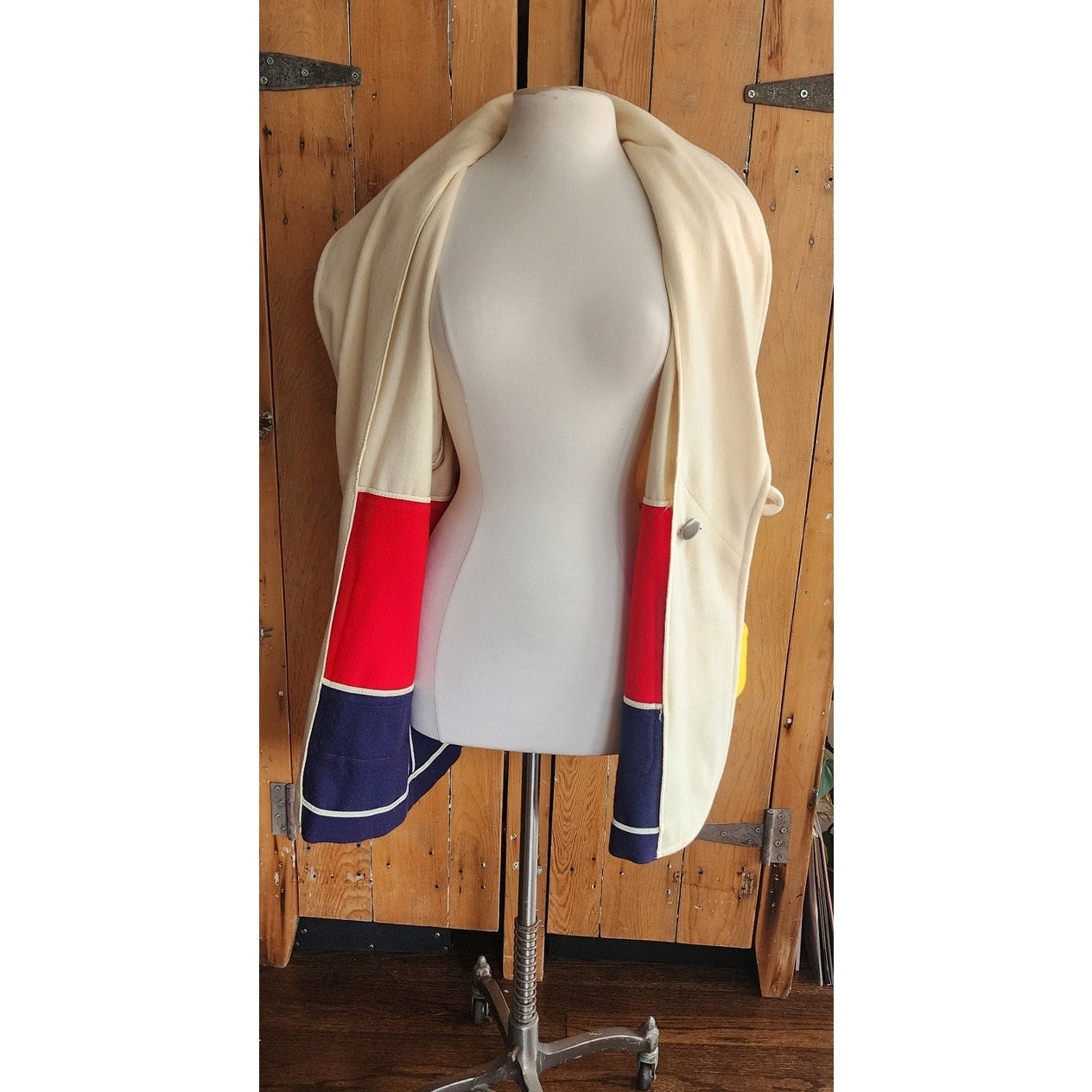 90s Blanket Coat Colorblock Wool Lizwear Claiborne Ski