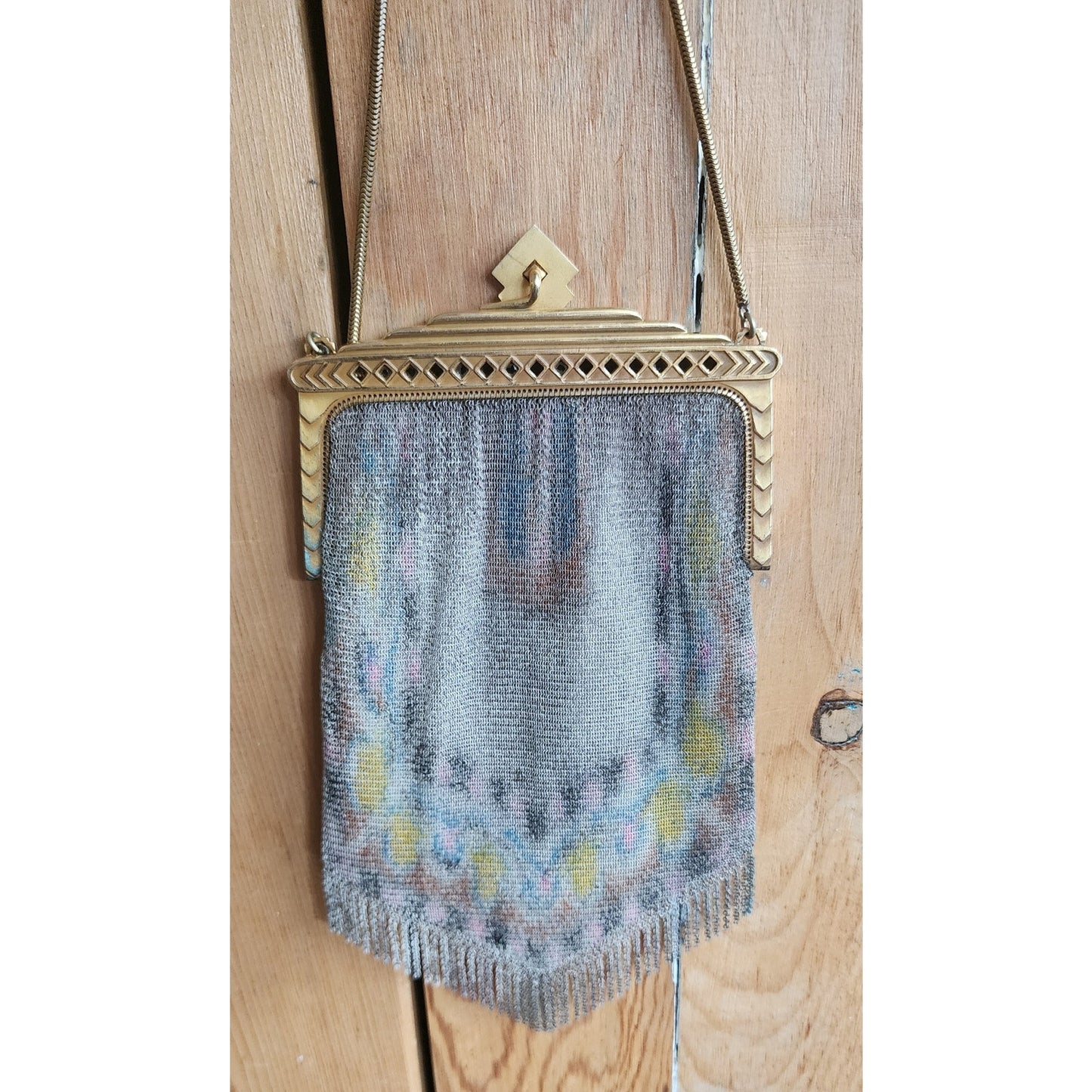 Vintage 1920s Whiting & Davis Evening Bag Painted Mesh Steel Art Deco
