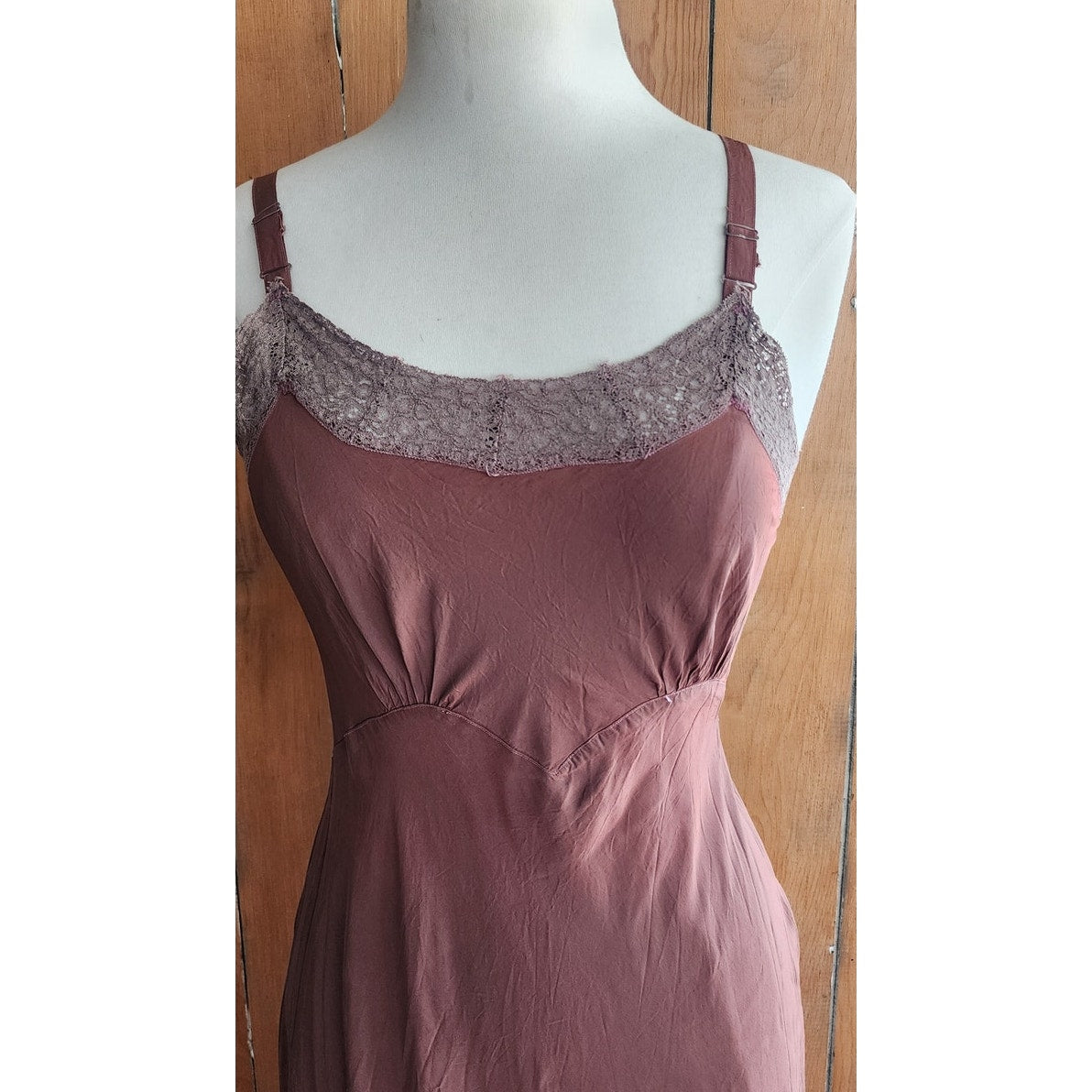 30s Brown Silk Slip Dress w/Lace by Fantasy Lingerie