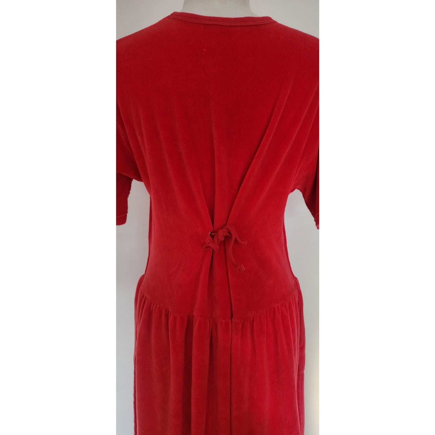 Vintage 1990s Sonia Rykiel Red Dress Red Velour Drop Waist w/Logo Emblem