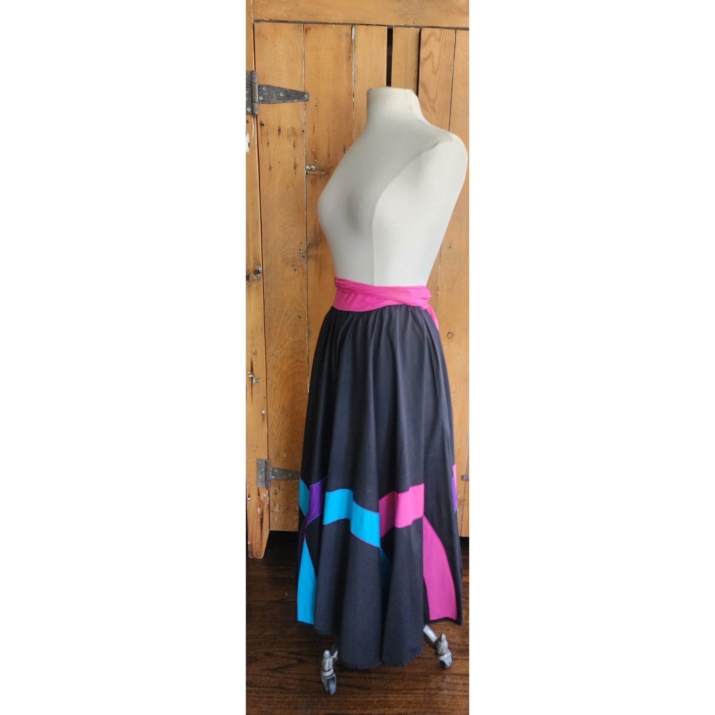 Vintage 80s Circle Skirt Multicolored Cotton Applique Converts to Strapless Dress Opus 1
