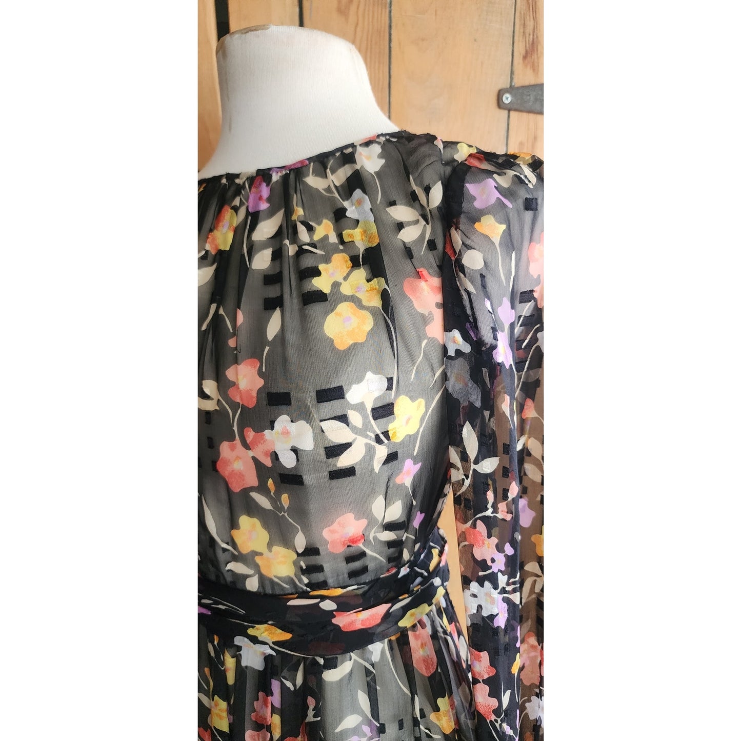 Vintage 70s Silkprint Dress Dark Florals Belted