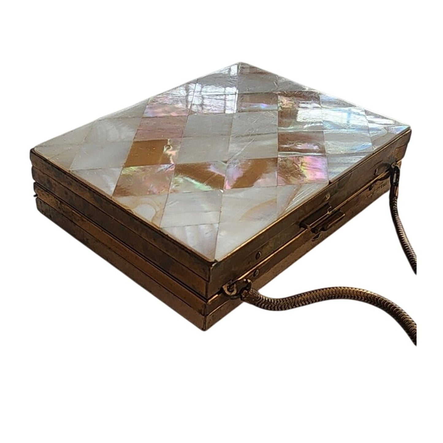 Vintage 50s Compact Purse Makeup Case Mother of Pearl