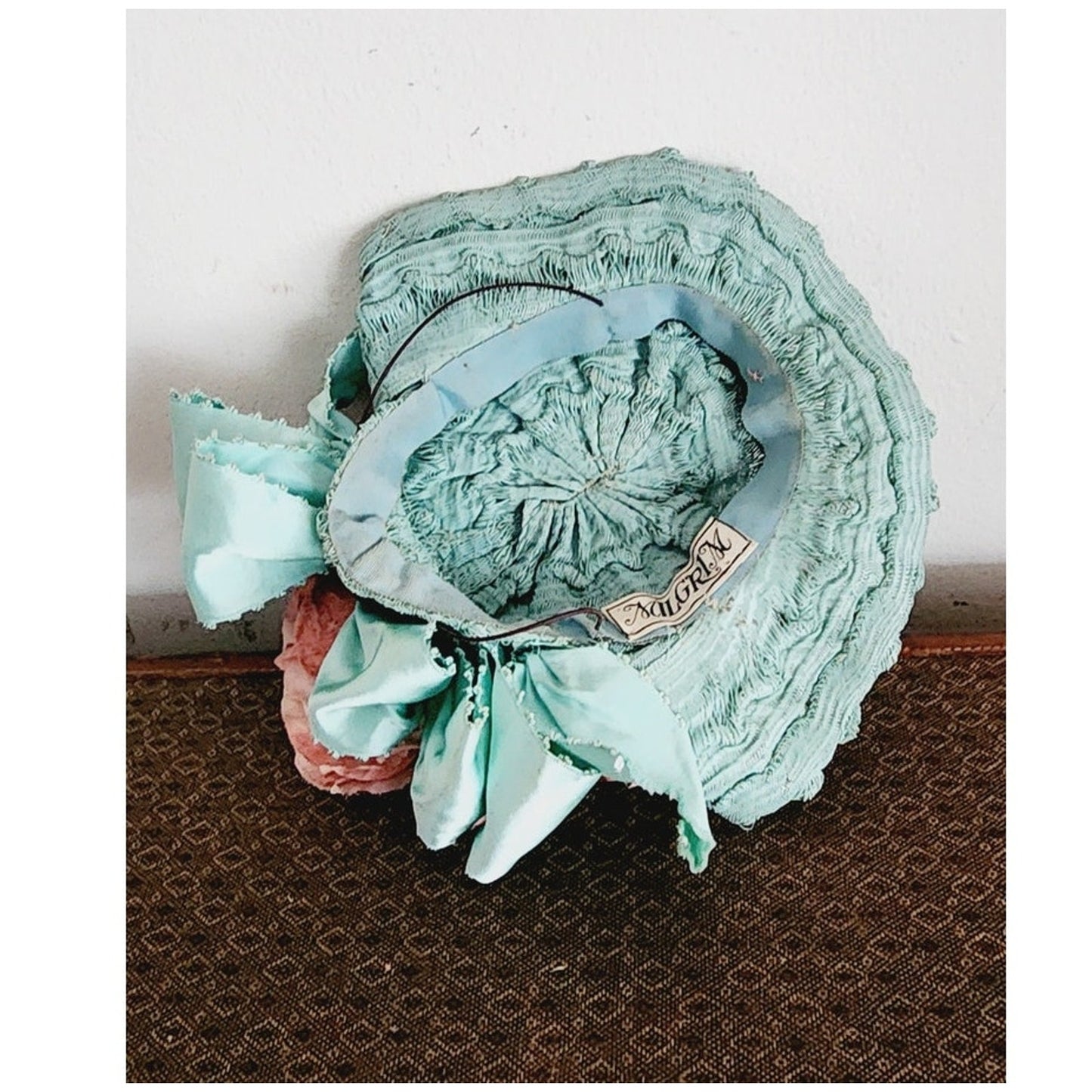 Vintage 30s Blue Pink Hat in Straw & Silk by Milgrim