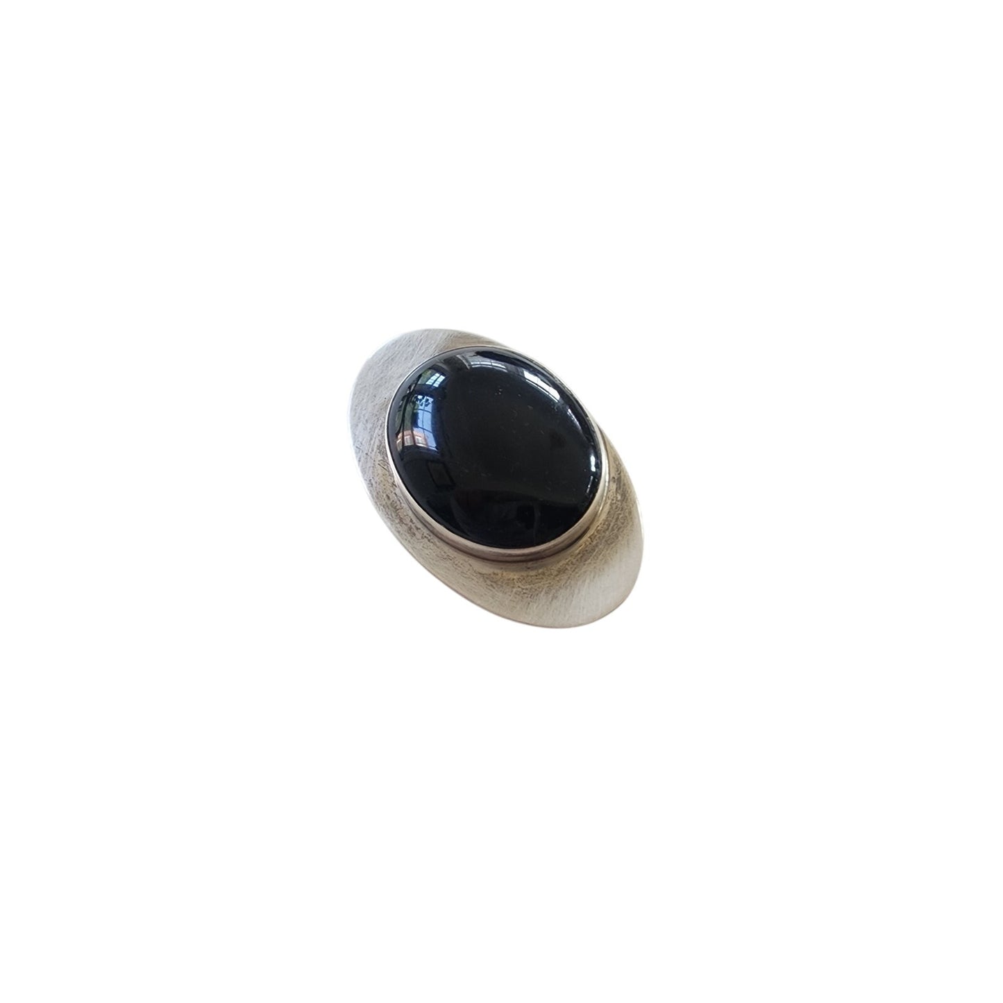 Vintage 90s Silver Brooch Black Onyx & Silver Eye Pin Signed