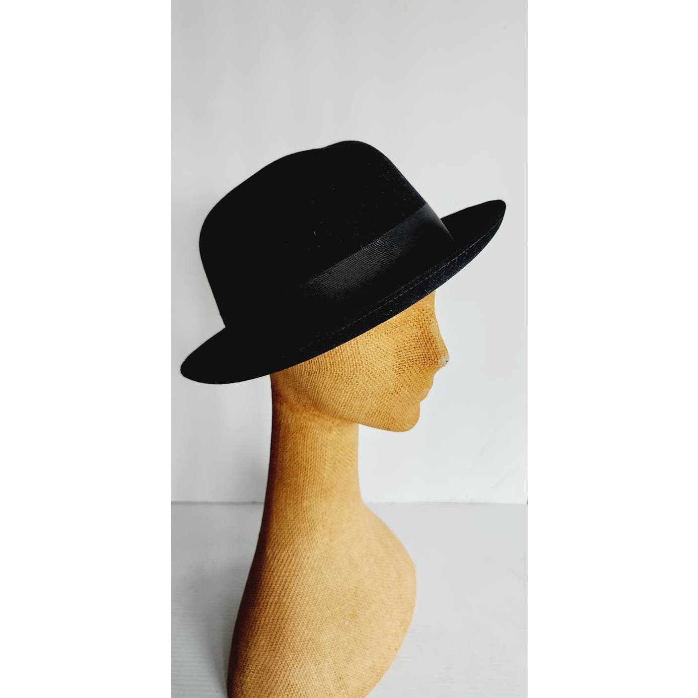 Vintage 60s Mens Fedora Stetson Hat Black Wool Orange Feather 7 3/8