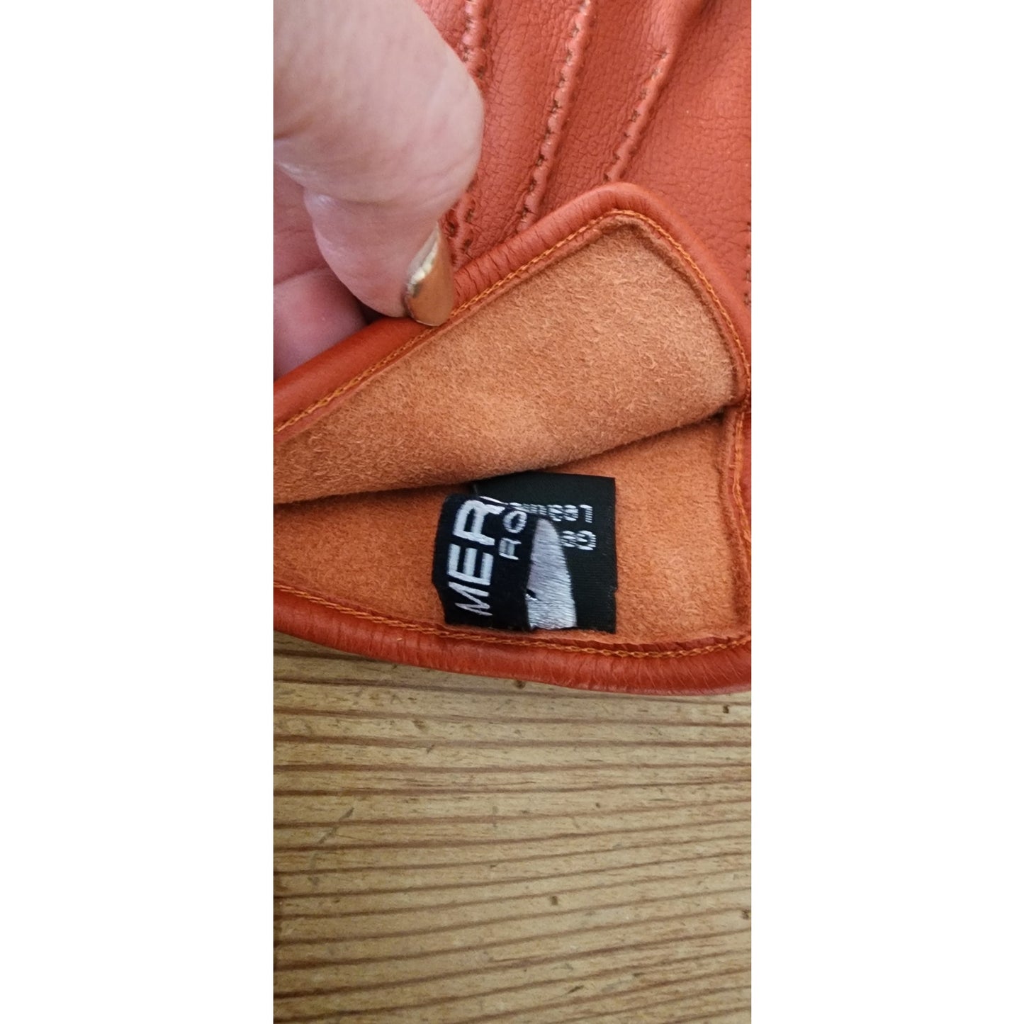 Vintage MEROLA Gloves Orange Leather Ladies 7 Made in Italy