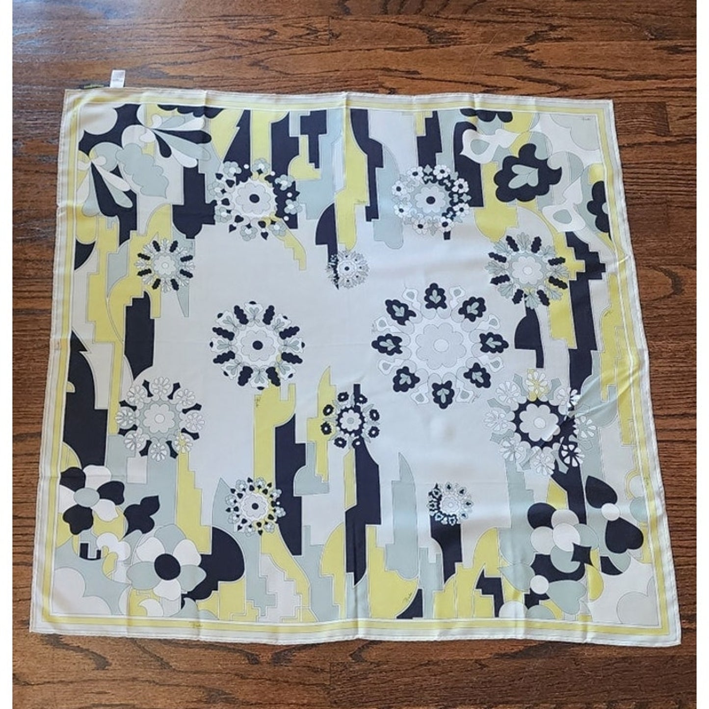 Vintage Pucci Silk Scarf Yellow Black Floral Abstract Print