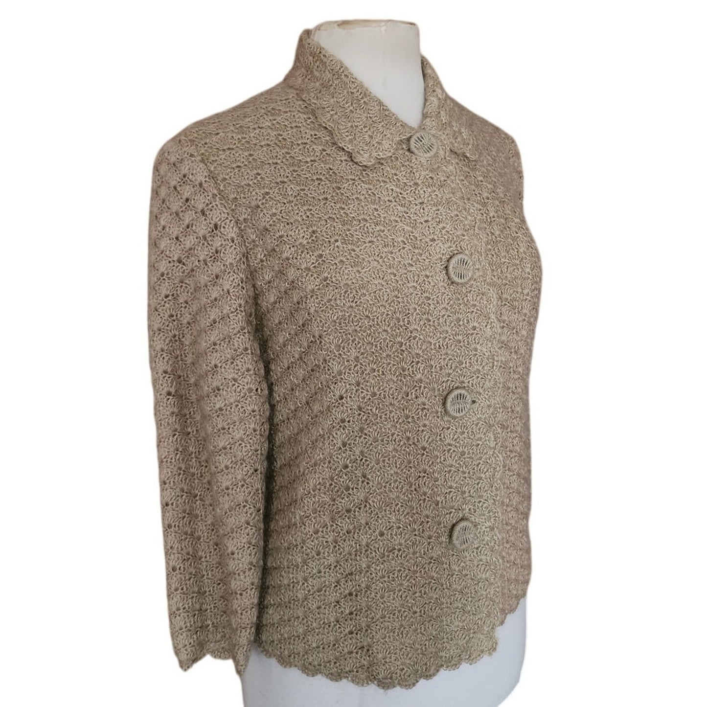 Vintage 60s Beige Knit Jacket Blazer Cardigan Stye / M